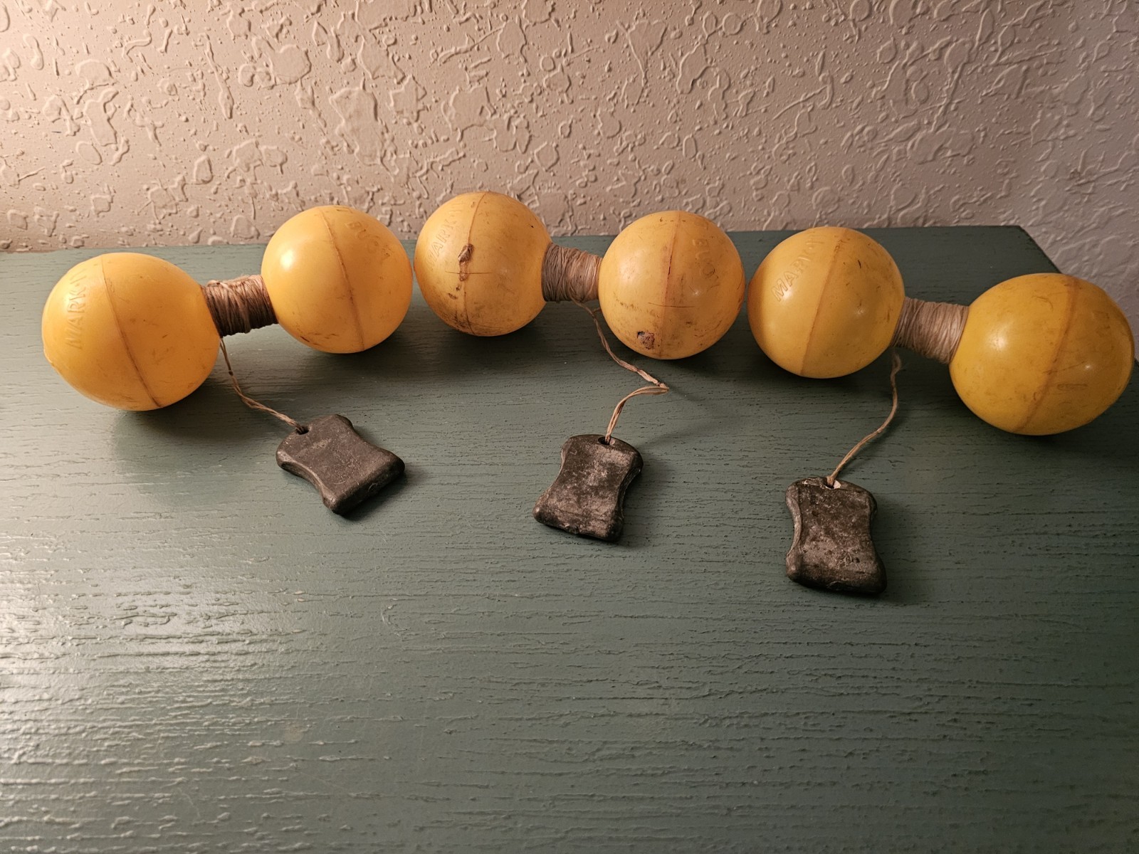 Vintage Lot Of (3) JimCo Mark-It Buoys W/Original Lead Weights-Very Good