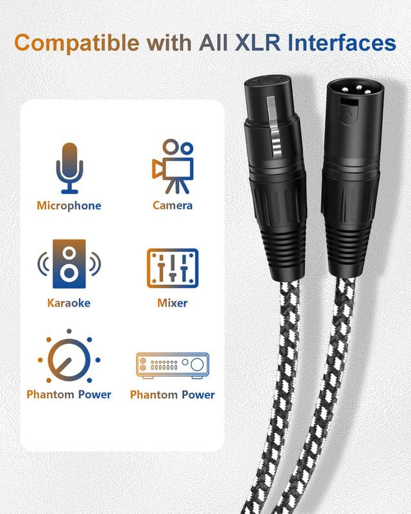 Short XLR Cables 2Ft 2 Pack, XLR Microphone Cable Balanced Shielded Nylon Bra...