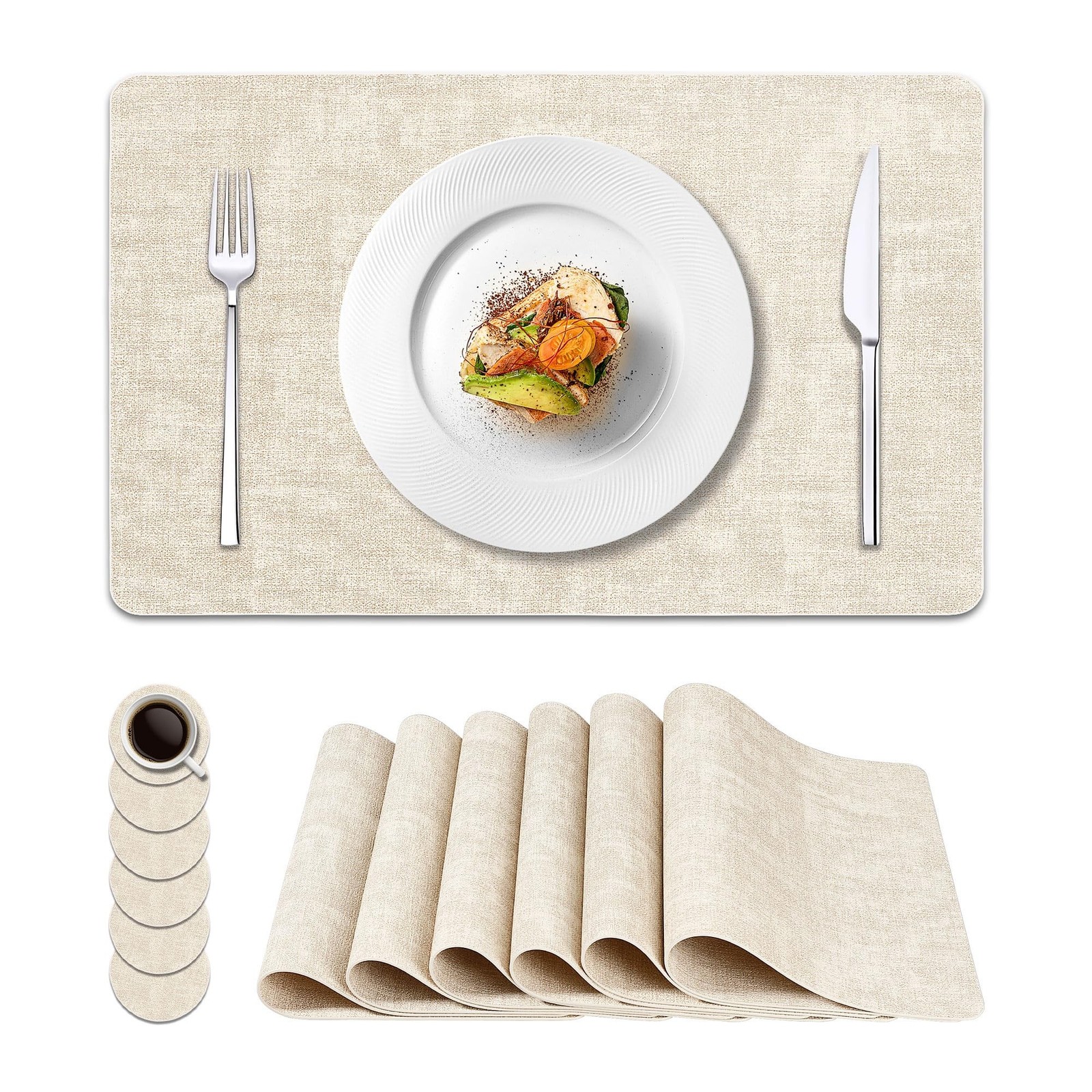 Vinyl Placemats Set of 6, Faux Leather Waterproof and Heat Resistant Place Ma...