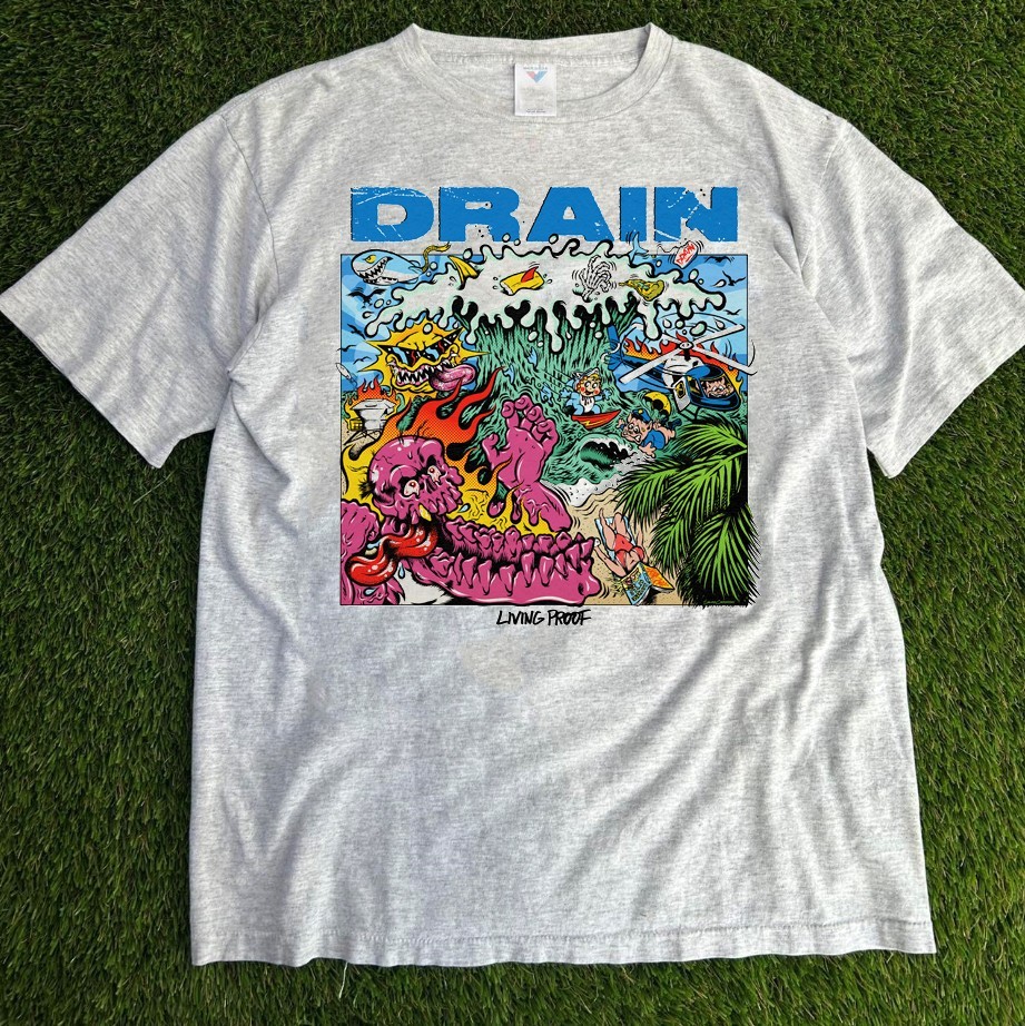DRAIN LIVING PROOF Album Poster ash color tee shirt VK12377