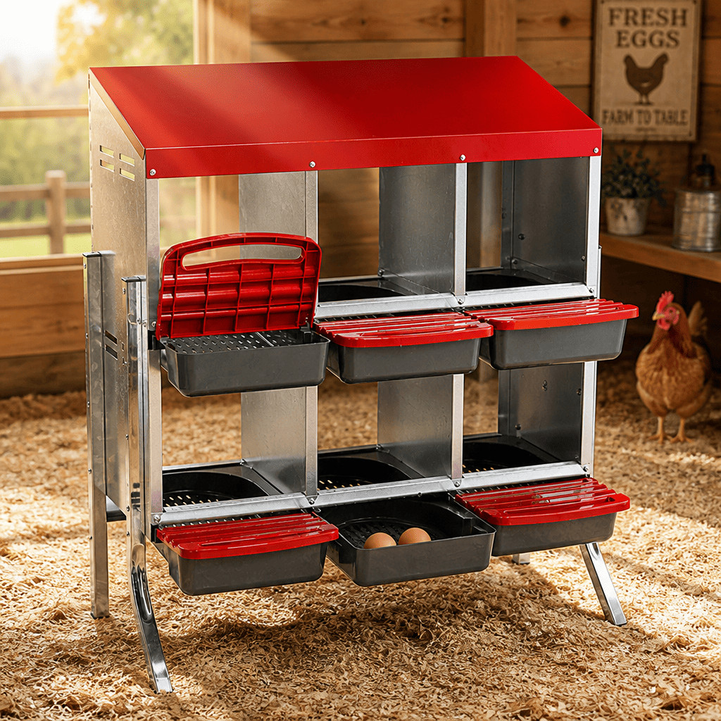 Chicken Nesting Box 6 Compartment Roll Away Metal Hen Poultry Nest Boxes Perch