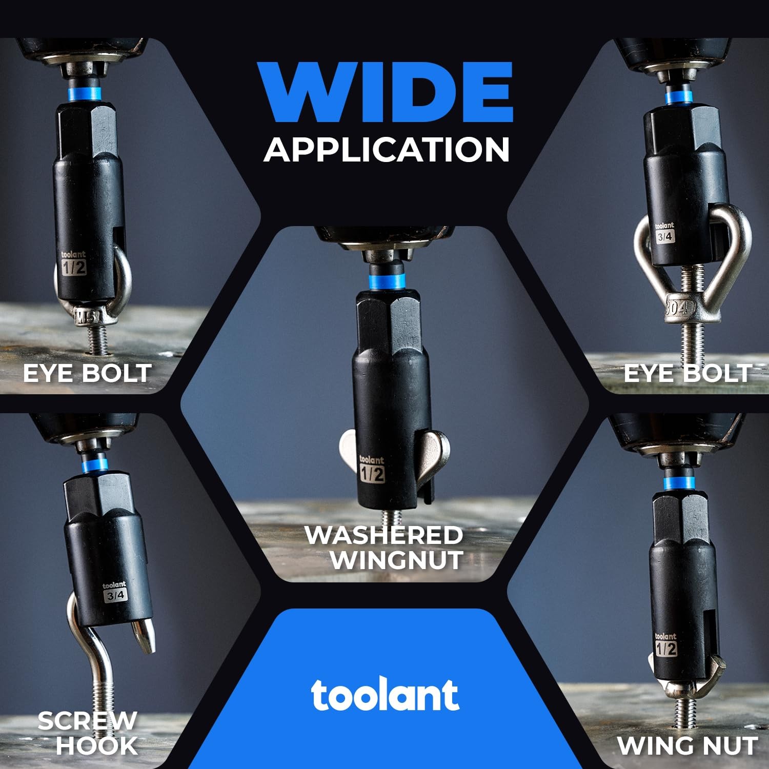 toolant 3PCS Wing Nut Driver Set, Includes Two 1/2" Sockets and One 3 Piece