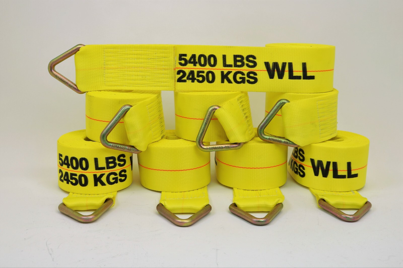 Pack of Eight (8)  4 ”x 30’ Yellow Strap  with 3” D-Ring  for Flatbed Trailers