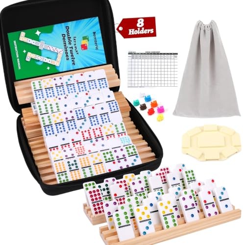 Mexican Train Dominoes Set Double 12 Dot Domino Tiles, Double 12 Dot + 8 Racks