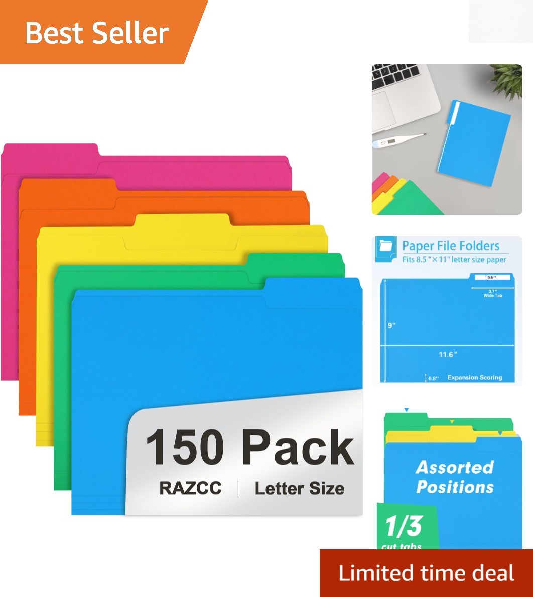 Durable Letter Size File Folders - 150 Pack with Customizable Tabs and Labels