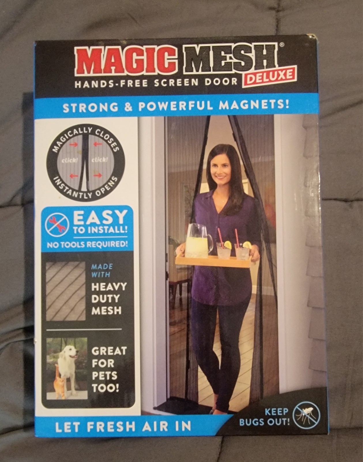 Magic Mesh Deluxe Screen Door Black Mesh 83x39in Magnetic Lock Heavy Duty