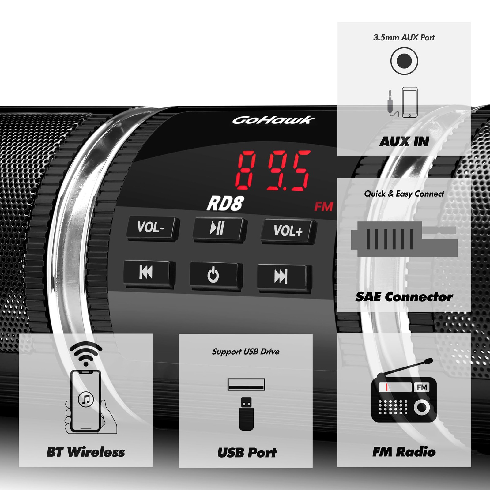 Motorcycle Speakers Bluetooth, Waterproof Motorcycle Audio System Built-in Am...