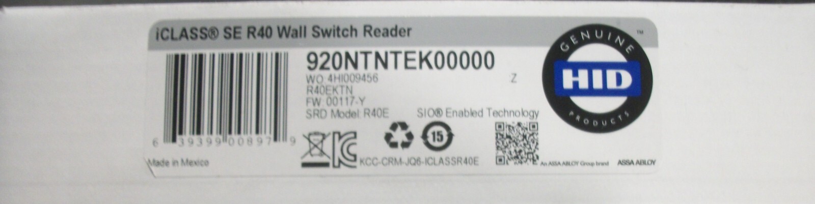 920NTNTEK00000 HID iCLASS SE R40 Wall Switch Reader Smart Card R40E SIO Assa New