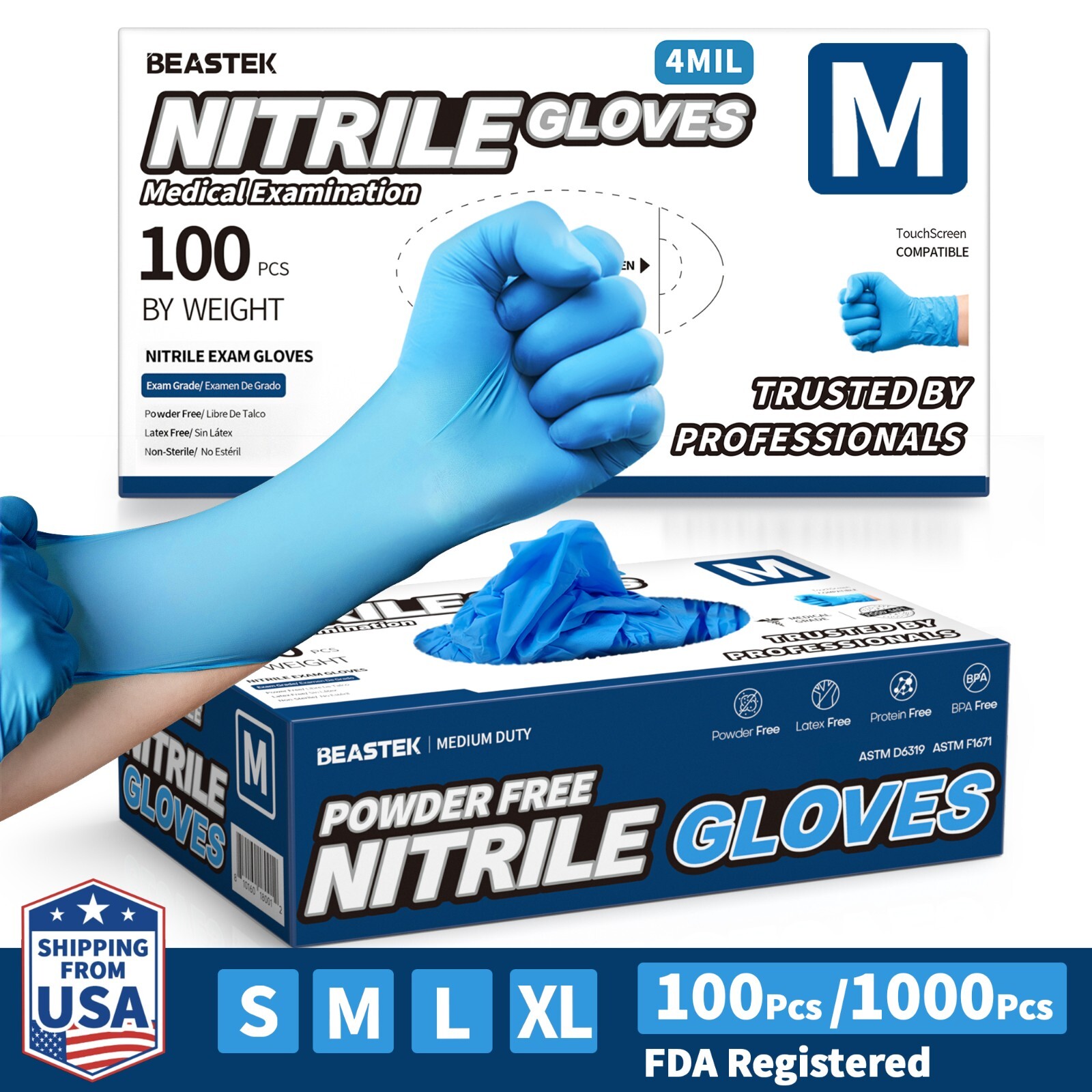4 Mil Blue Nitrile Gloves Powder Free Latex Free Cooking Clean Disposable Glove