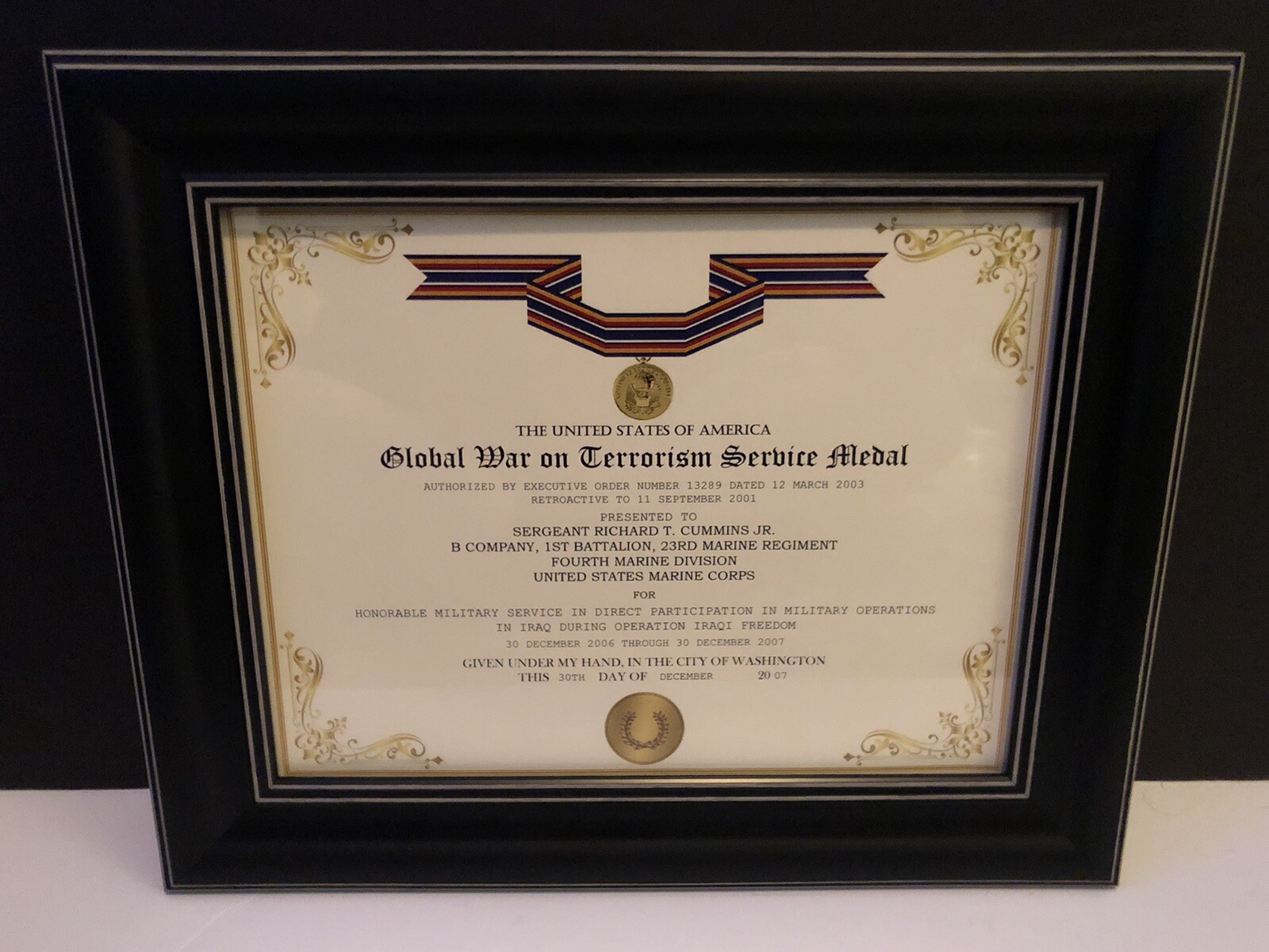GWOT SERVICE MEDAL COMMEMORATIVE CERTIFICATE w/Free Printing