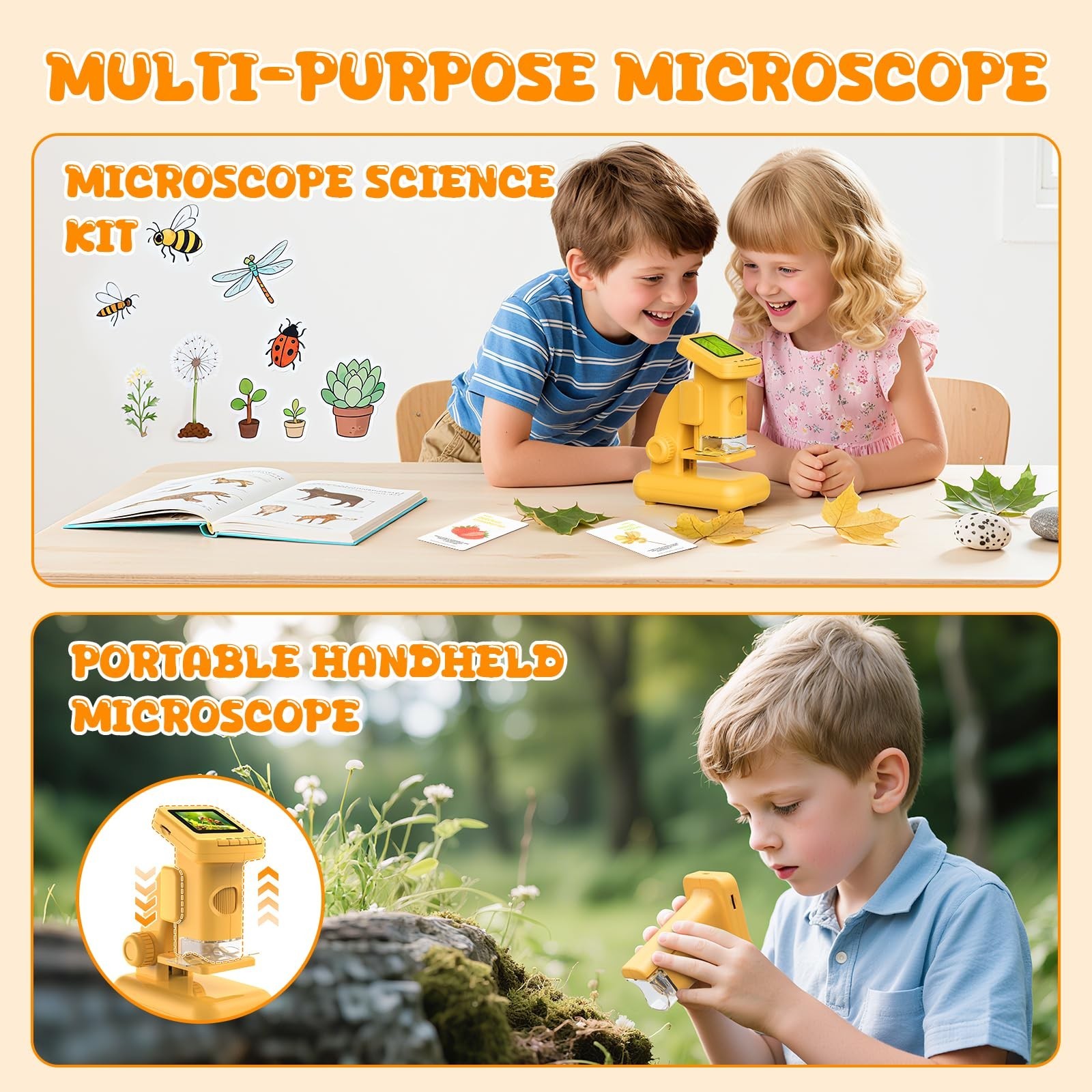 1200X Microscope for Kids, 2 in 1 Handheld & Desktop Digital Microscope with...