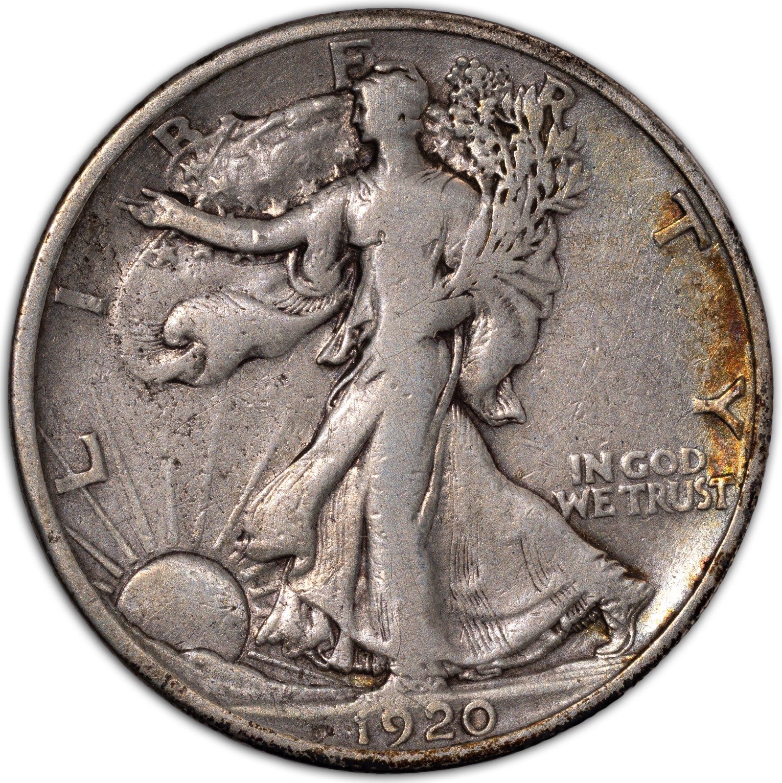1920-D Very Fine Walking Liberty Half Dollar 50C Denver VF+ KEY DATE