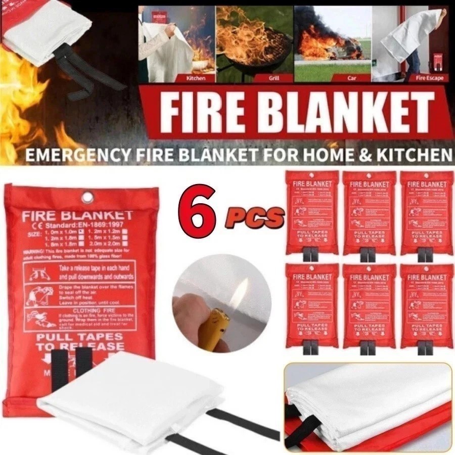 6 PACK FIRE BLANKET Fiberglass 39''x39'' Emergency Home Retardant Prepared