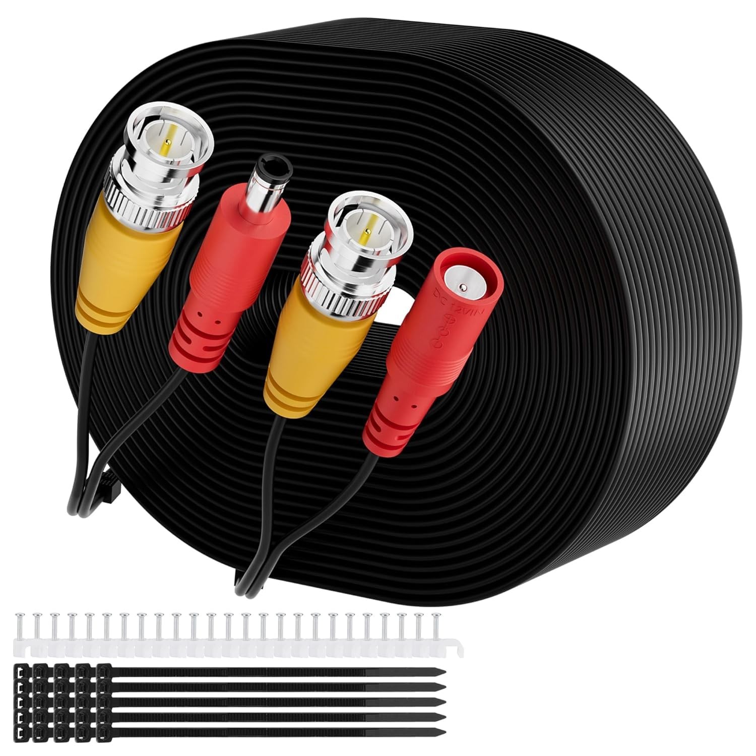 25ft Siamese BNC Video Power Cable Black All-in-One for 5MP HD CCTV DVR Clips