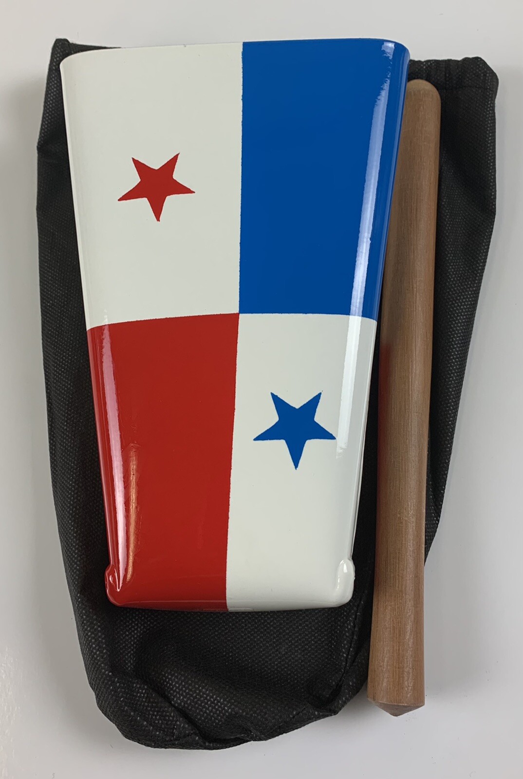 Hand Held Cowbell Chrome, TP#4. Painted With Panama Flag With Pouch & Beater