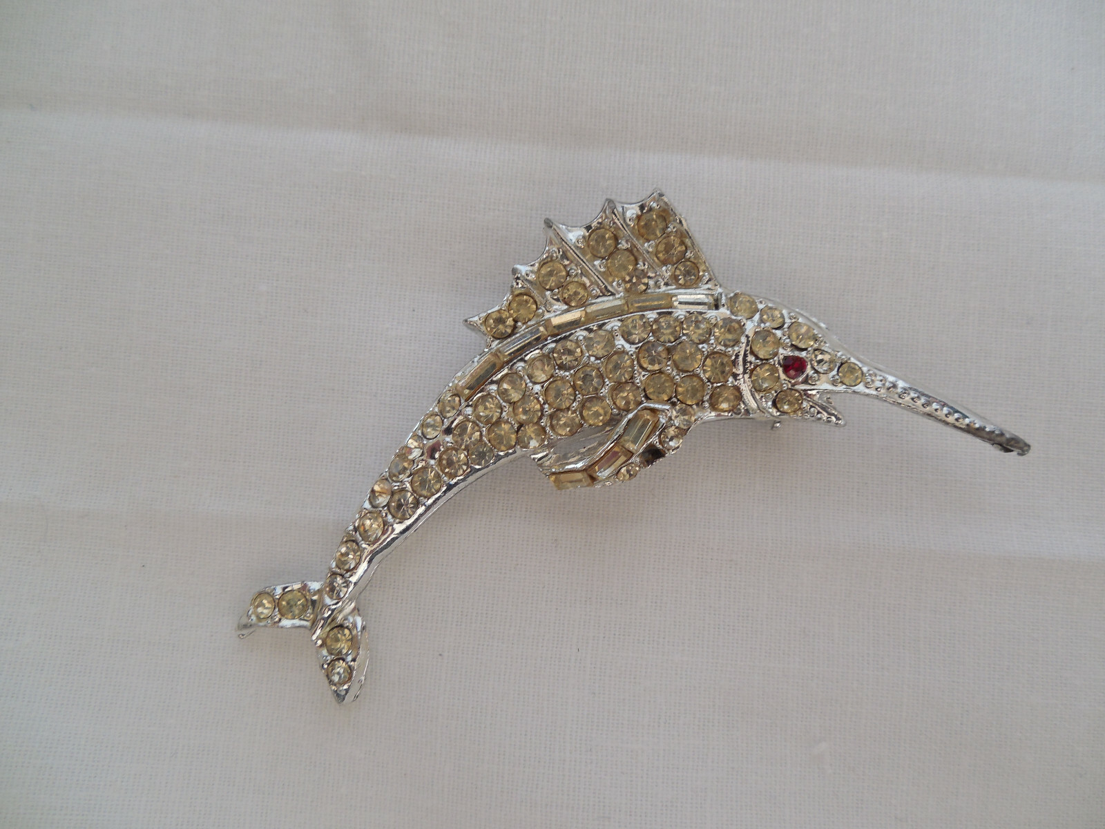 Vintage rhinestone sword fish brooch