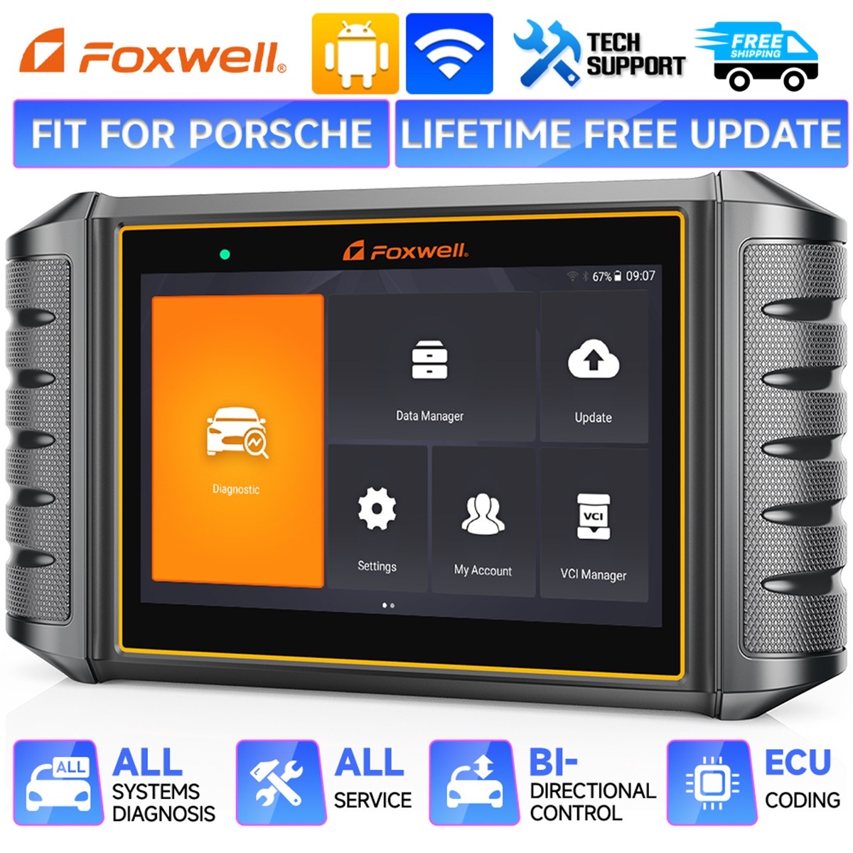 FOXWELL NT710 Porsche Diagnostic OBD2 Scanner Bidirectional Tool ECU Coding SAS
