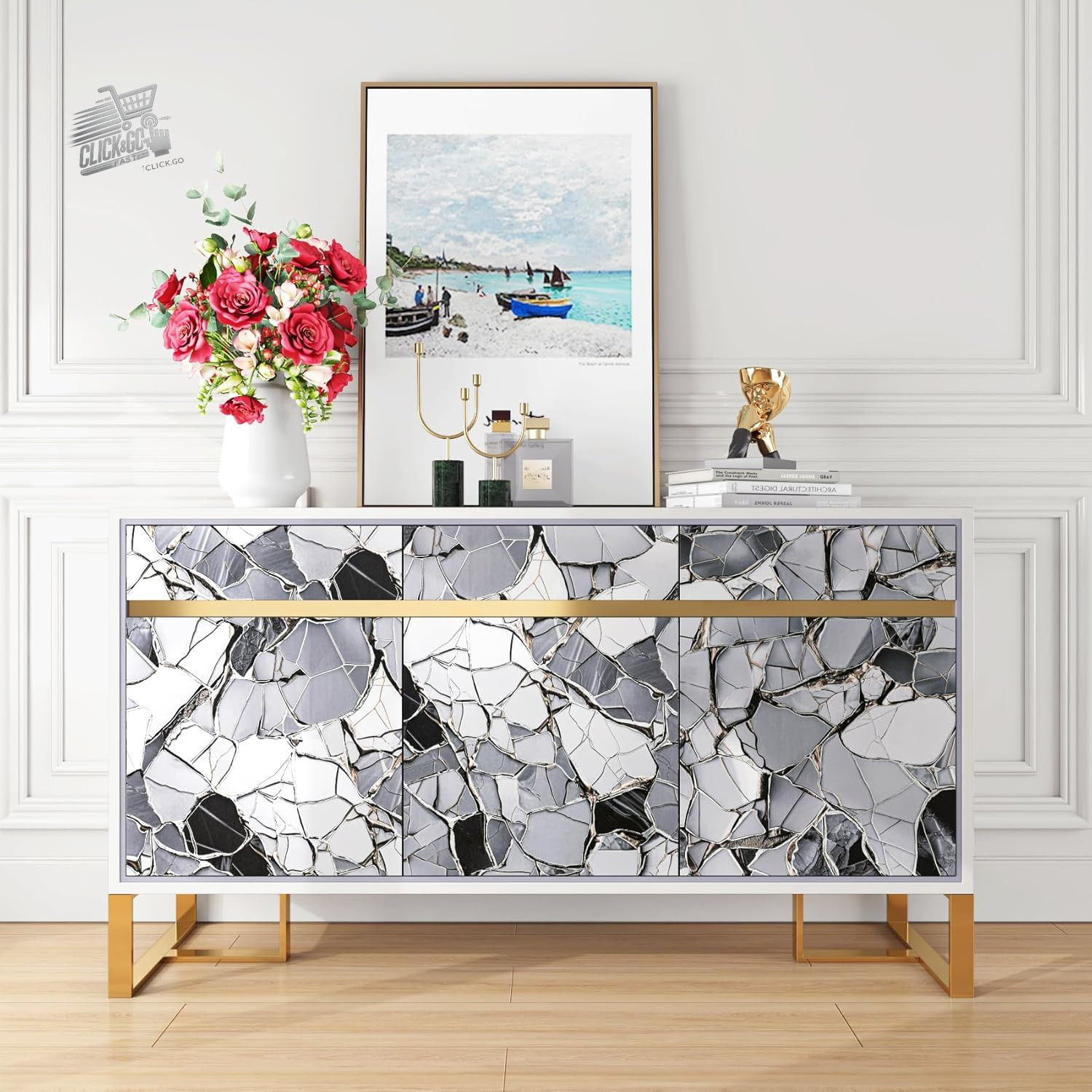 White Grey Marble Adhesive Paper 60cmx5m Film Furniture Kitchen Worktop B