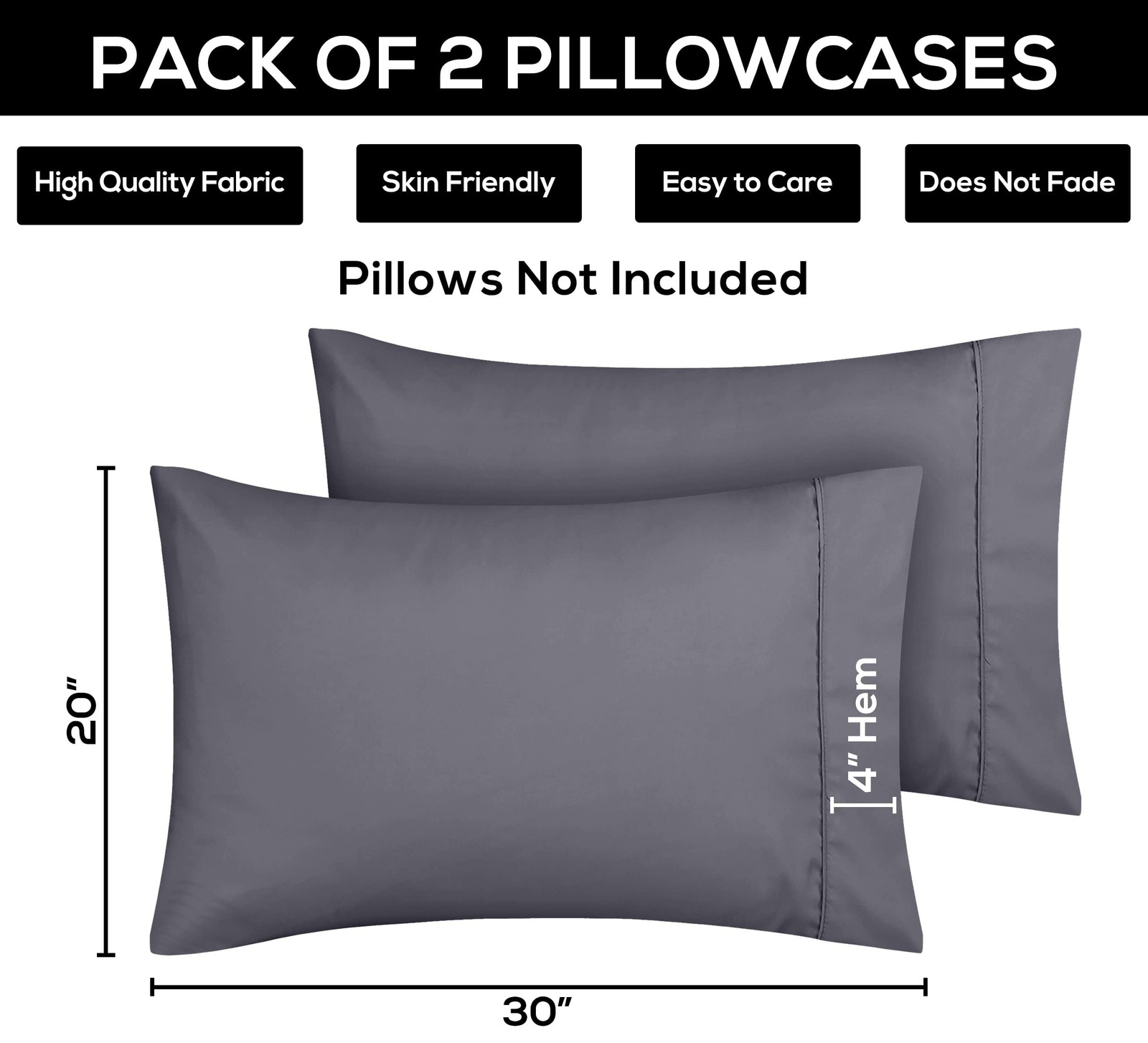 Bedding Queen Pillow Cases - 2 Pack - Envelope Closure - Soft Brushed Microfiber