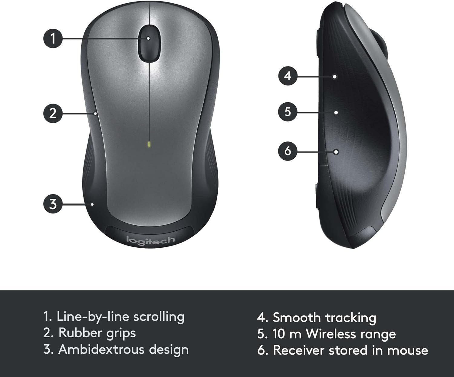 Logitech M310 Wireless Ambidextrous Optical Mouse w/ USB Receiver PC/MAC Silver