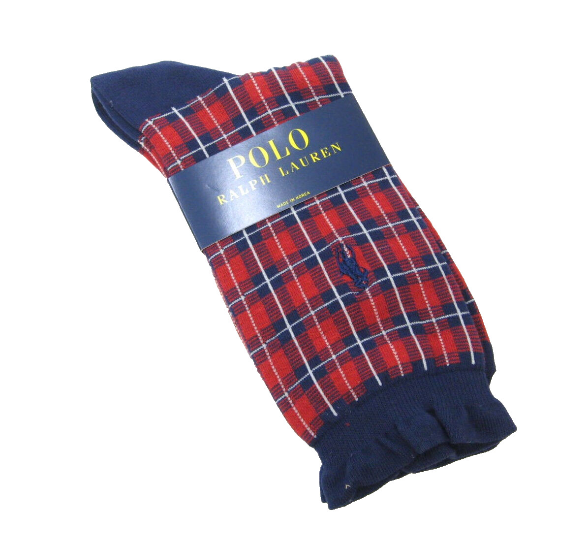 Ralph Lauren Ladies Socks Cotton Blend Ruffle Edge Plaid Navy Red