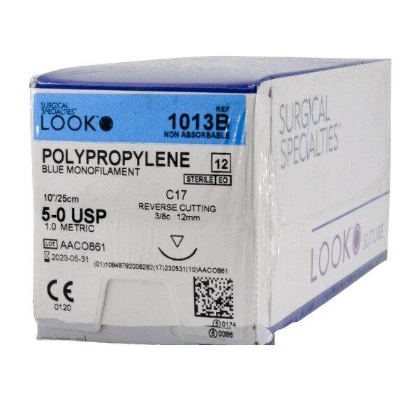 Look X1013B Polypropylene Sutures 5-0 Blue 10" C17 3/8 Circle 12mm 12/Pk