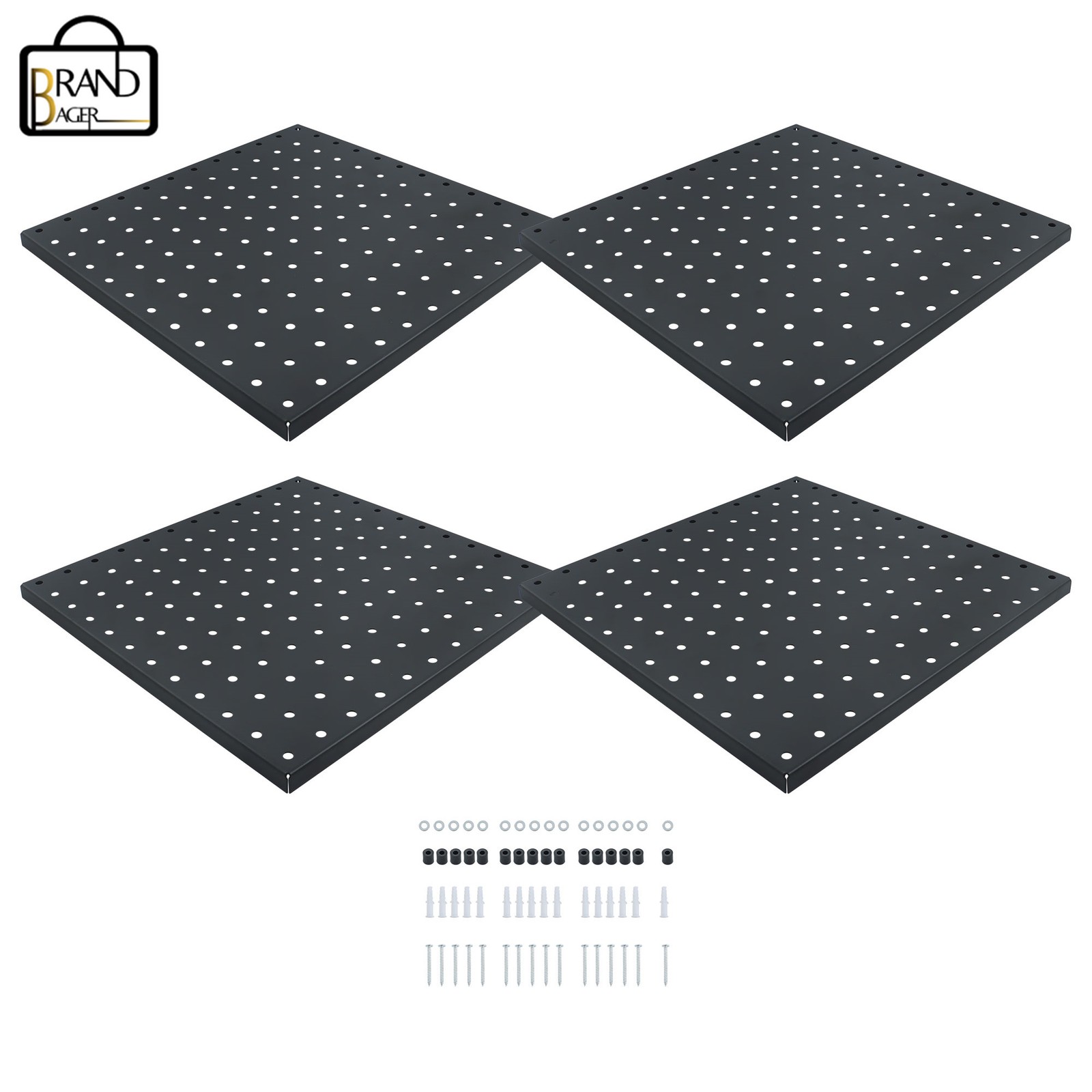 4 Pack High Quality 12"×12" Metal Pegboards Wall Organizer Panel Storage Hanger