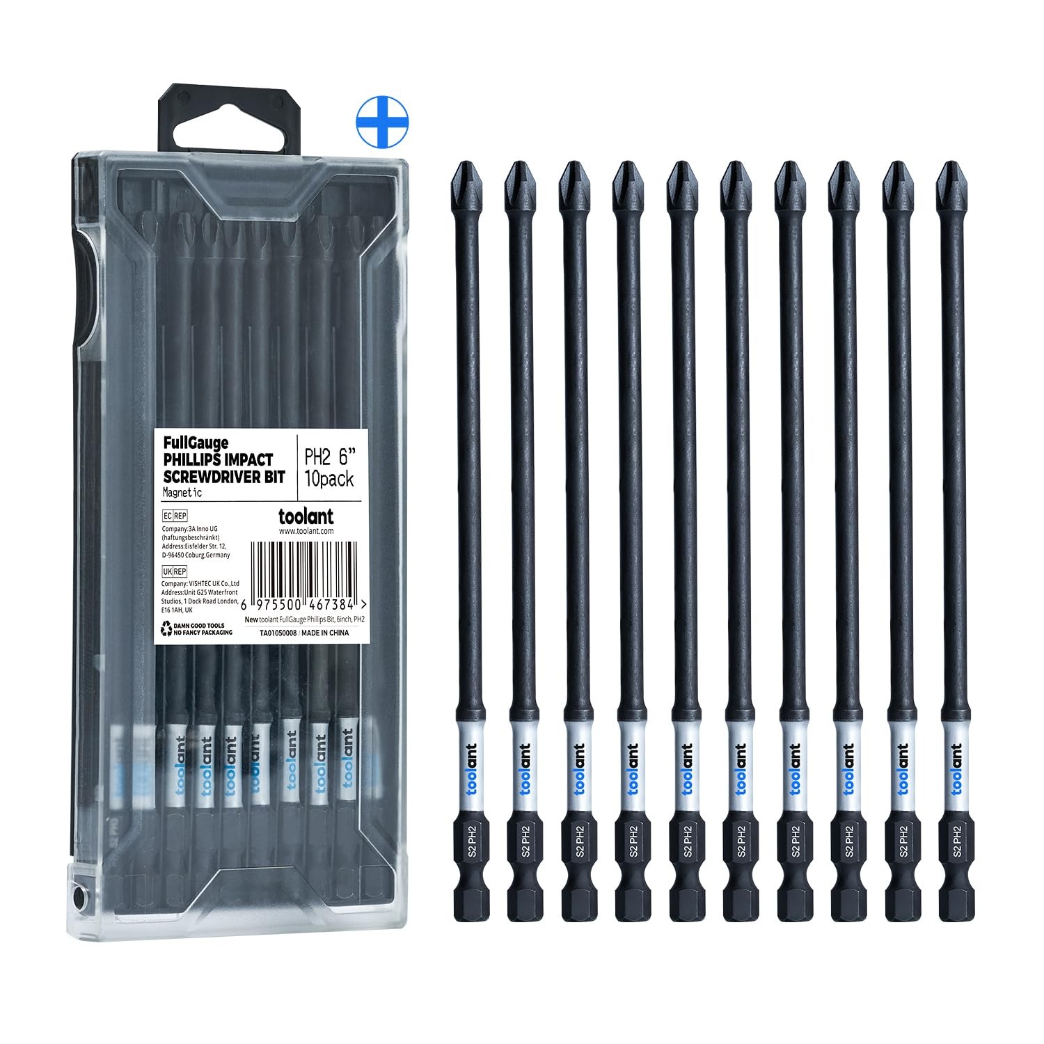 6 Inch Long Phillips Bit#2 Magnetic anti Slip Impact Screwdriver Bits Set,10Pcs