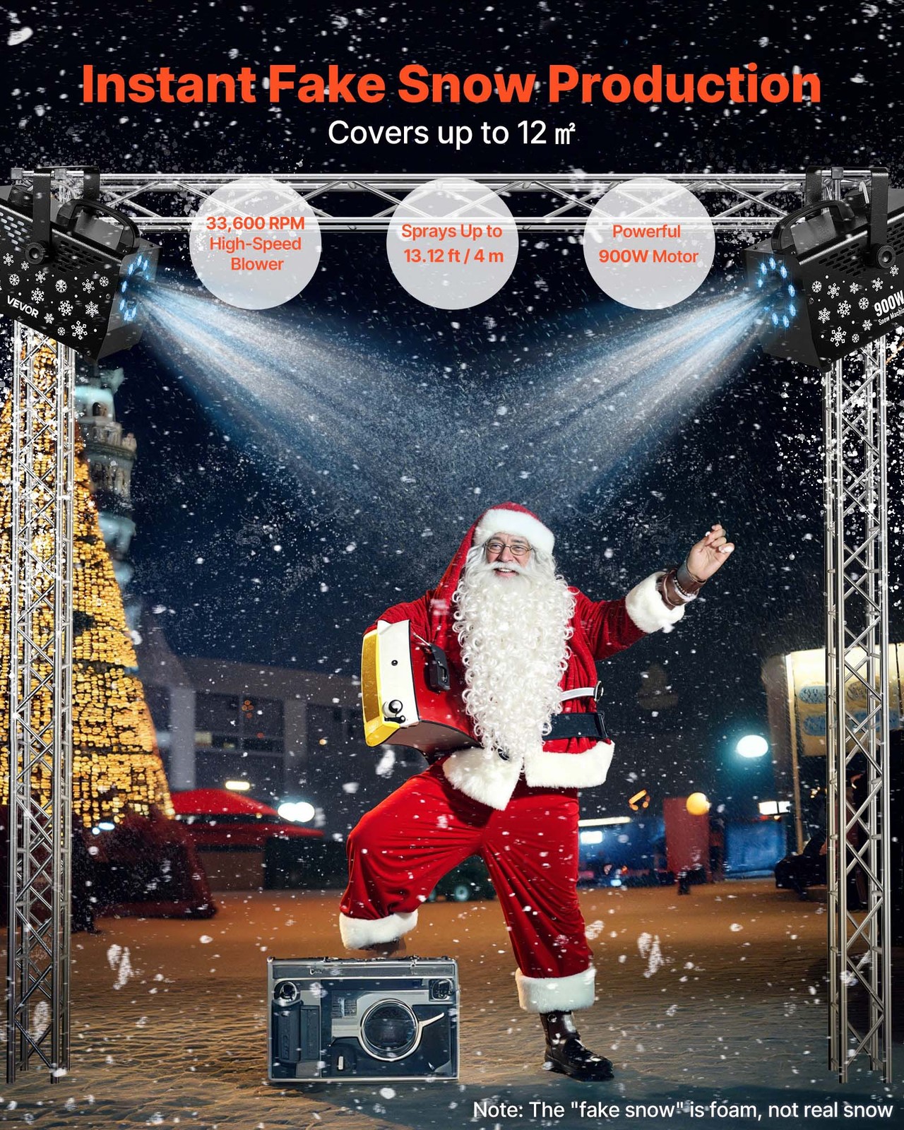 VEVOR Snow Machine 900W Handheld Hanging LED Snow Maker Wireless Remote Control
