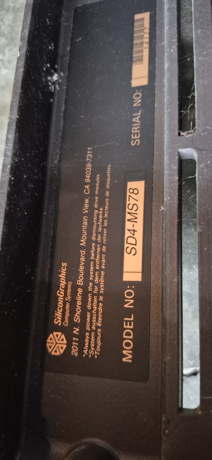 SGI SILICON GRAPHICS IRIS 4D/340 VGX HARD DRIVE ENCLOSURE SD4-MS78 ,UNTESTED