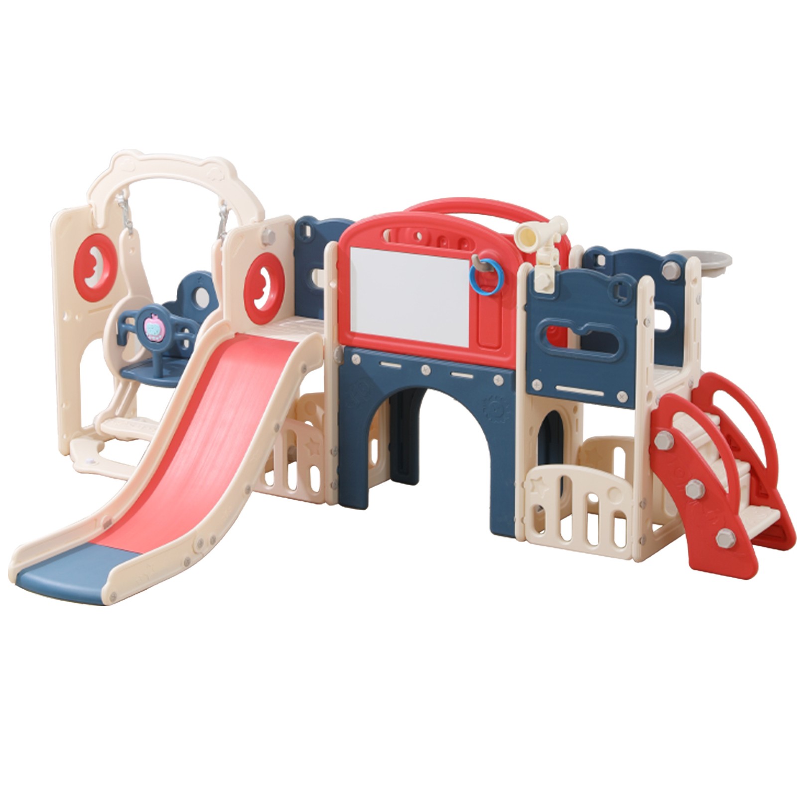 12 in 1 Indoor/Outdoor Playset for Toddlers 1-3- Swing & Slide Combo - Red Blue