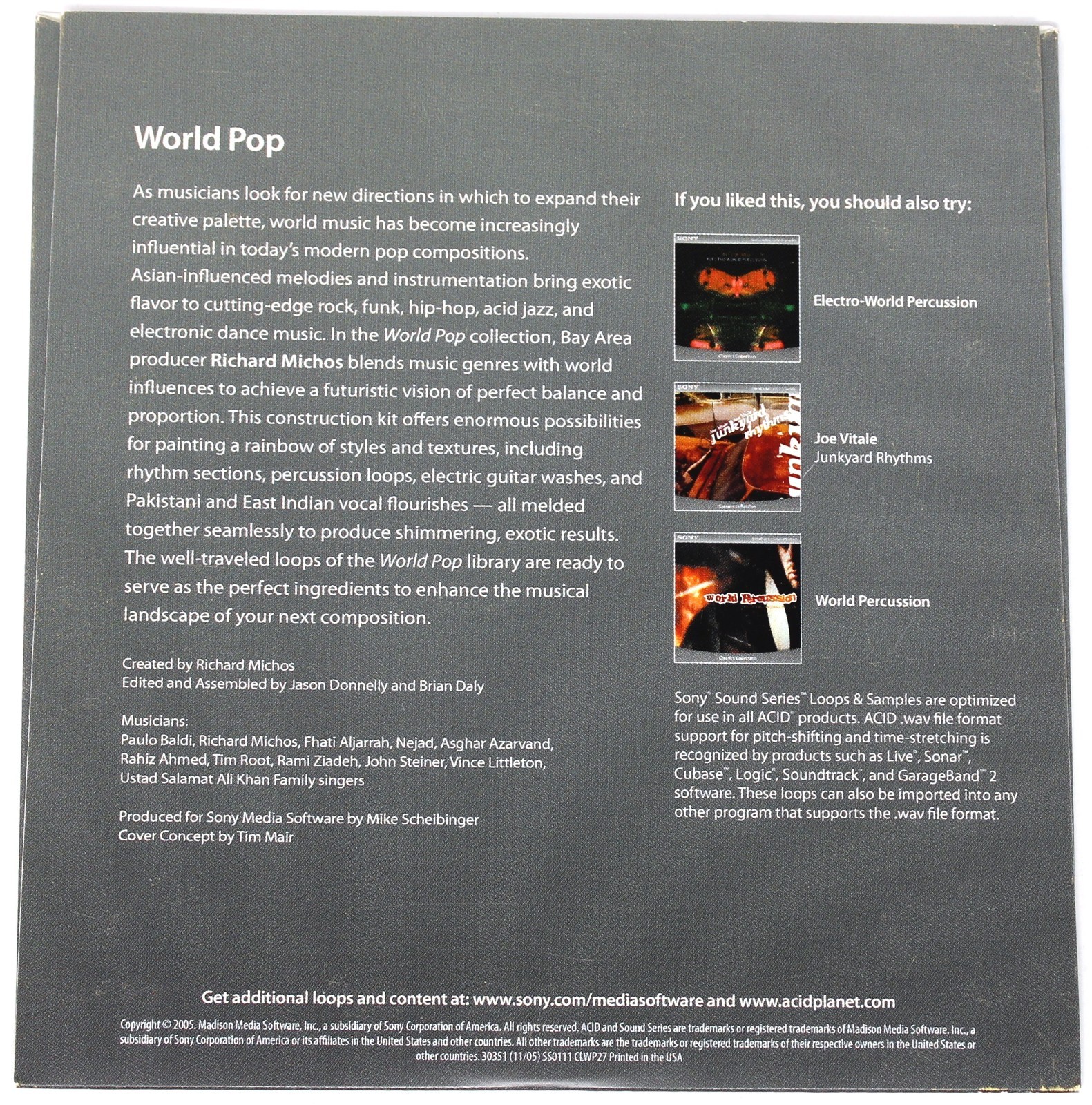 Sony Sound Series World Pop Loops For Acid Sample/Sound Library/Sampling CD