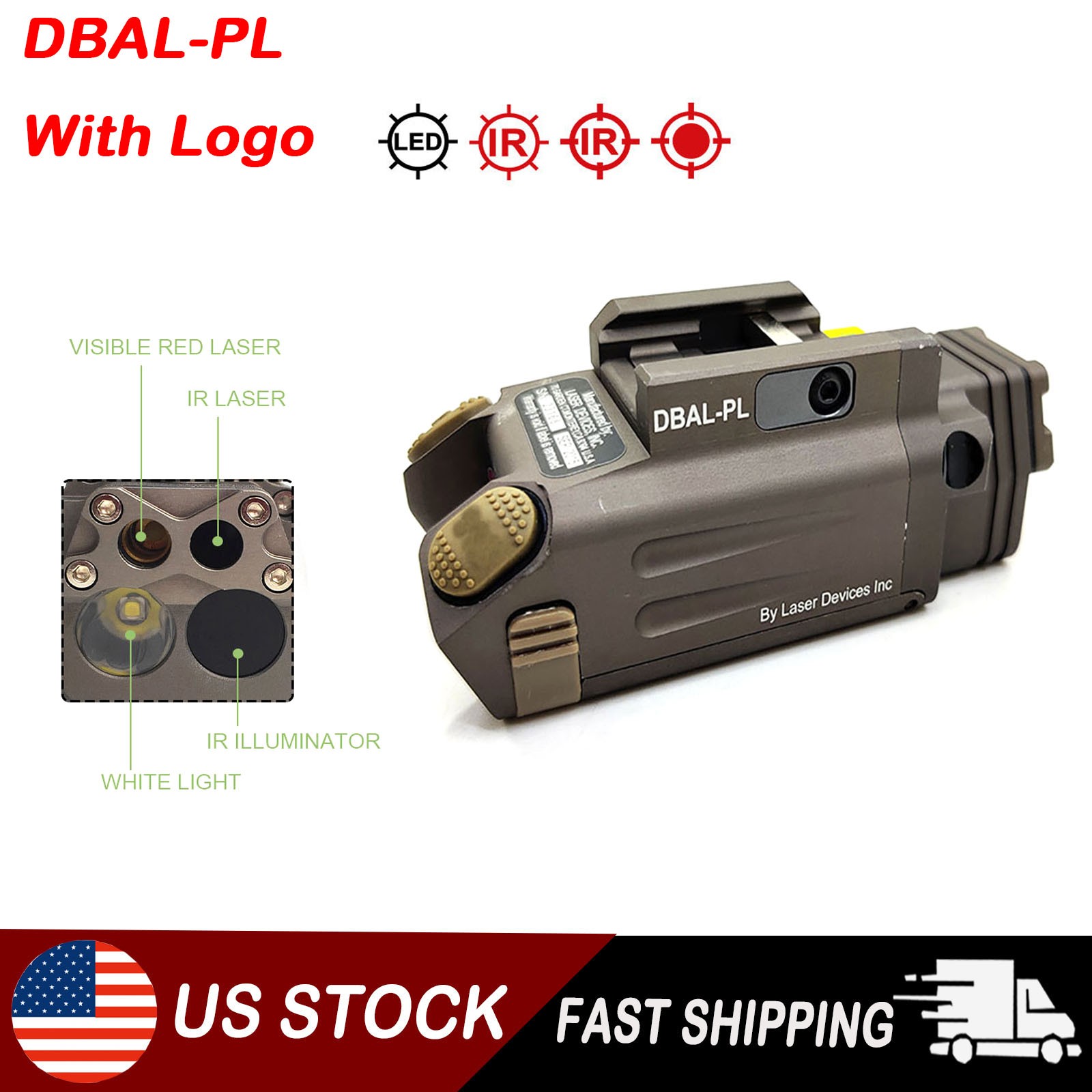 Us DBAL-PL Weapon Tactical Light Dual Beam IR Illuminator Aiming Red Laser Sight