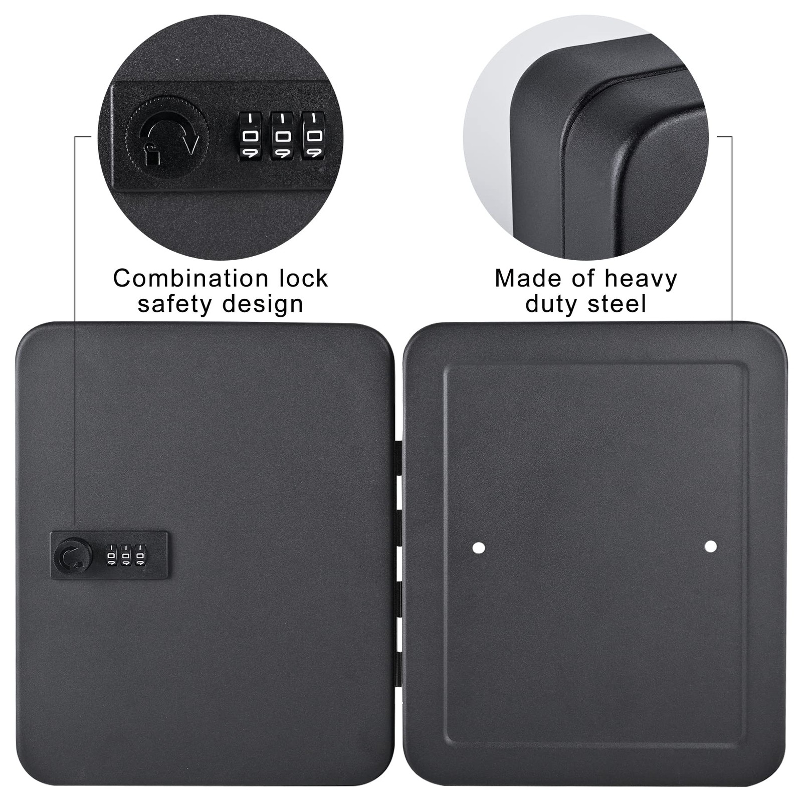 Kikerike Key Box Wall Mount, 48 Hooks & 48 (Combination Lock ), Black