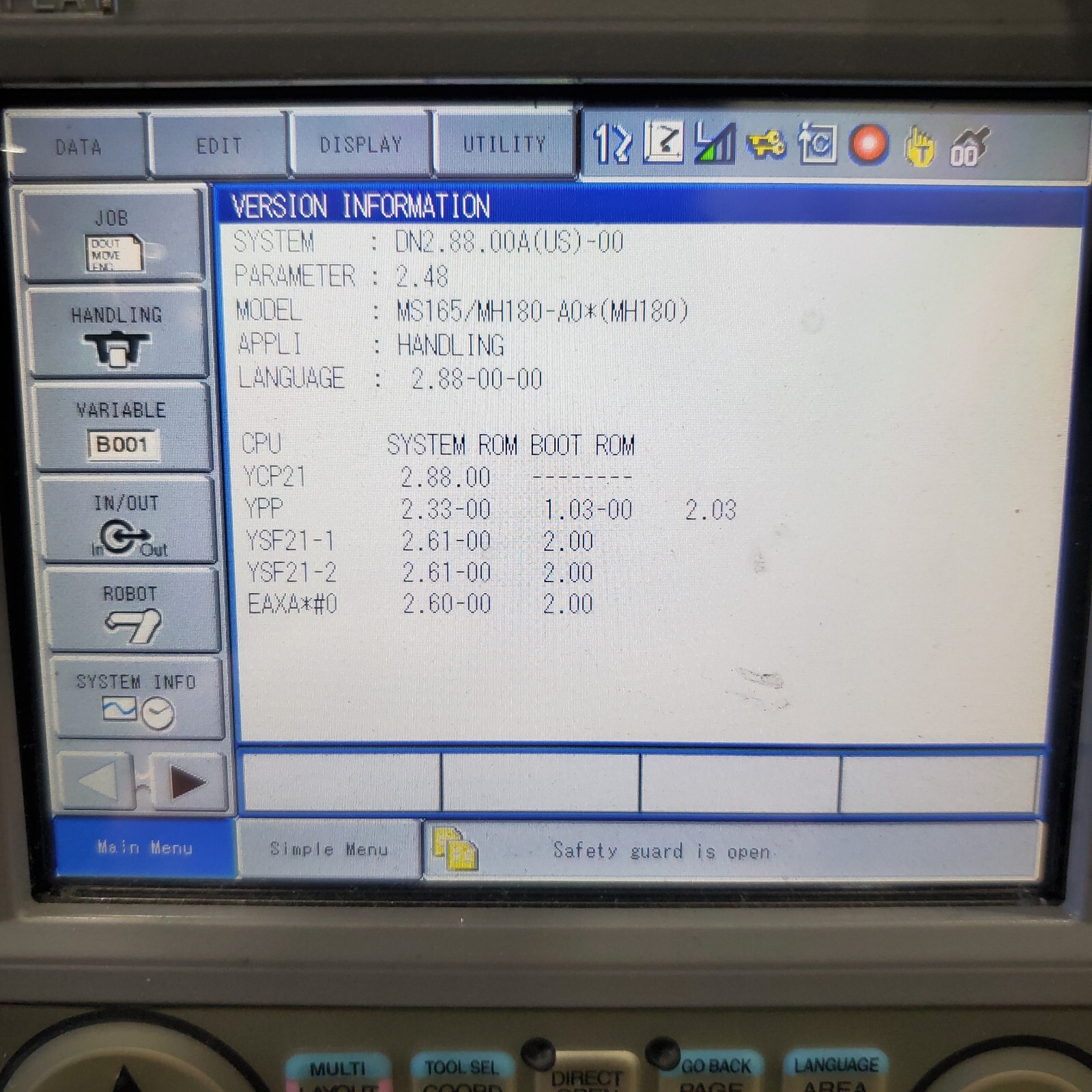 Yaskawa Motoman MH180 Robot w/ DX200 Controller - Low Hours! - S92W85-1-4