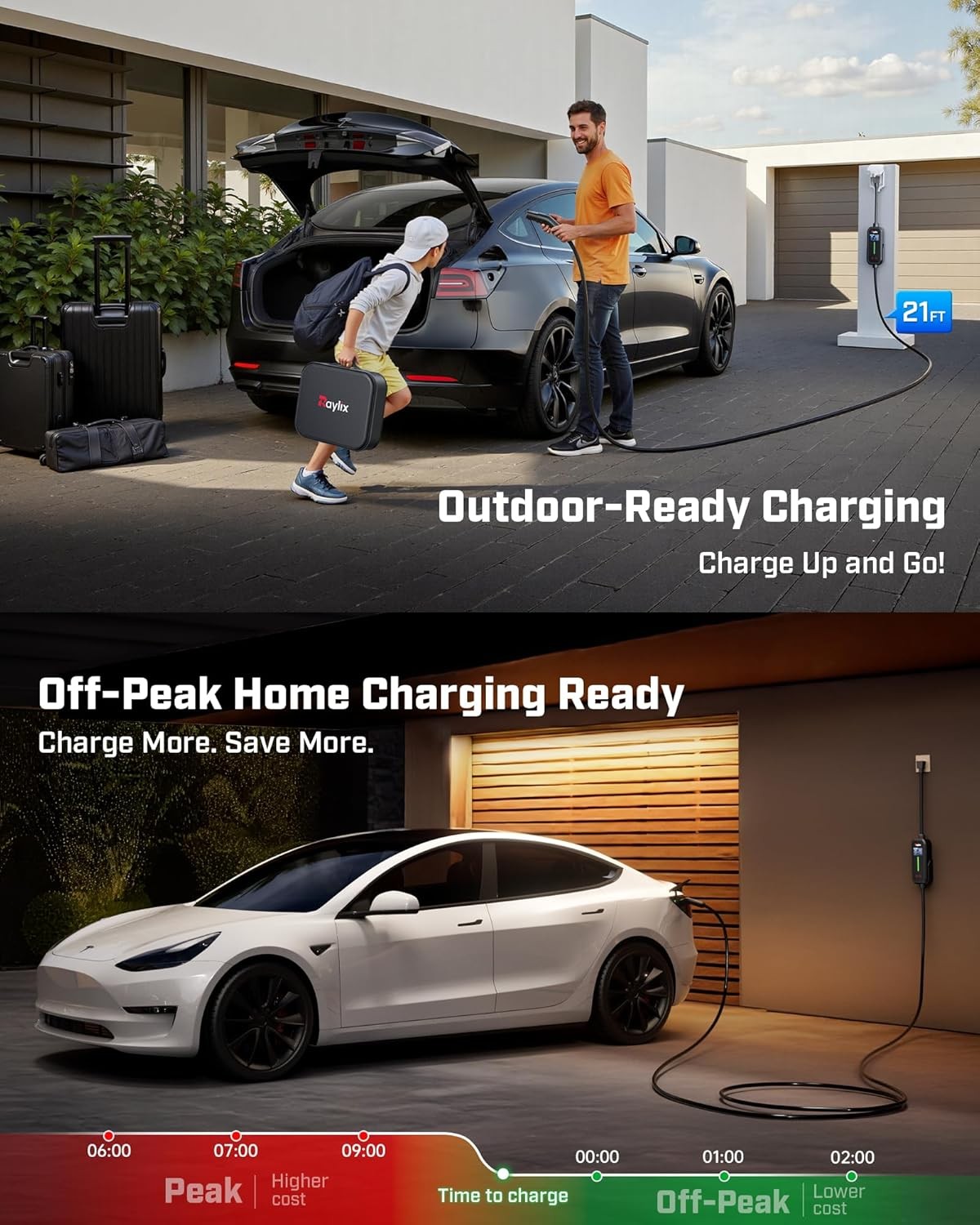 Raylix Upgraded 12A Level 1 Tesla Charger [Adjustable Current, Delay Charge] NAC