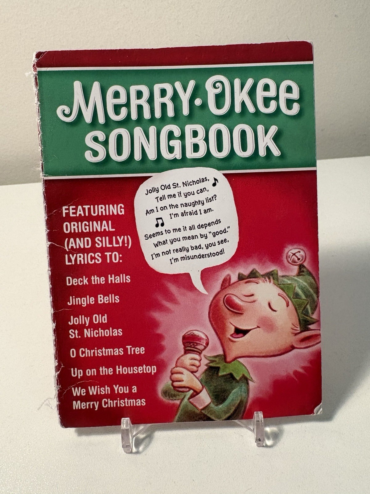 Merry Okee Songbook Elf Microphone Book Silly Songs Sing Along Hallmark Party