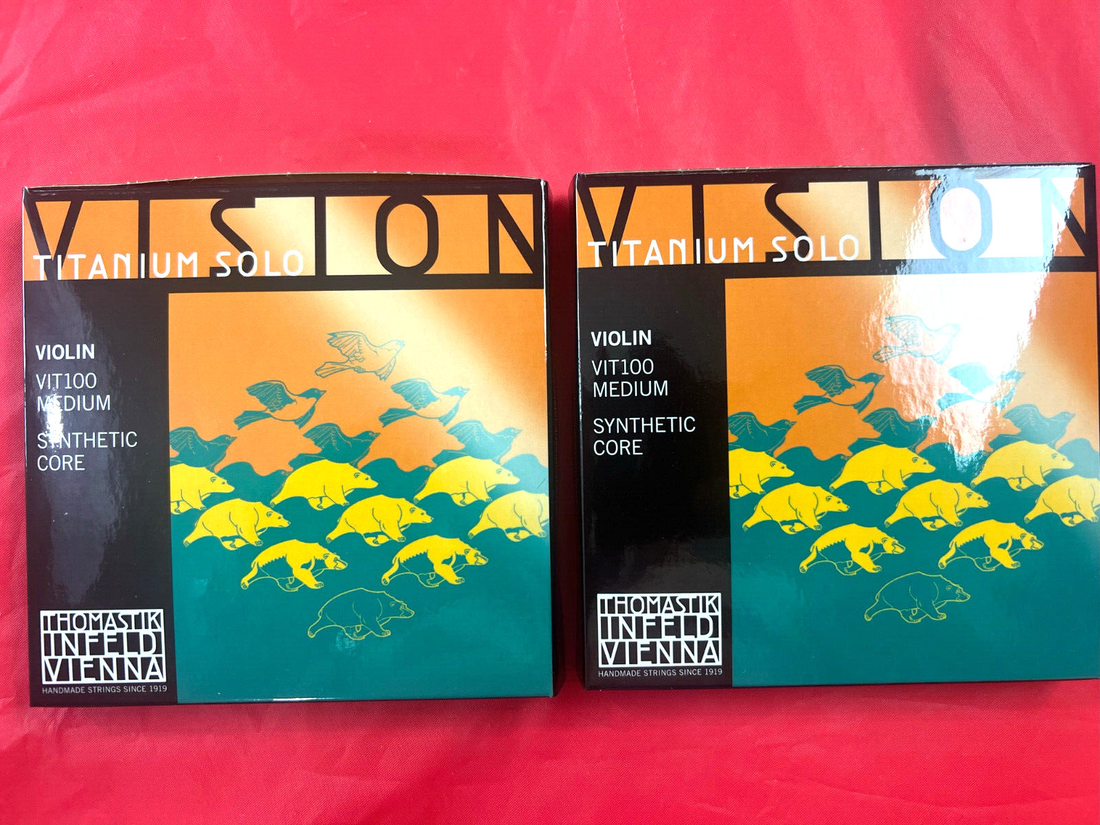 2 x  Authentic Thomastik Vision Titanium Solo Violin String Set Medium 4/4