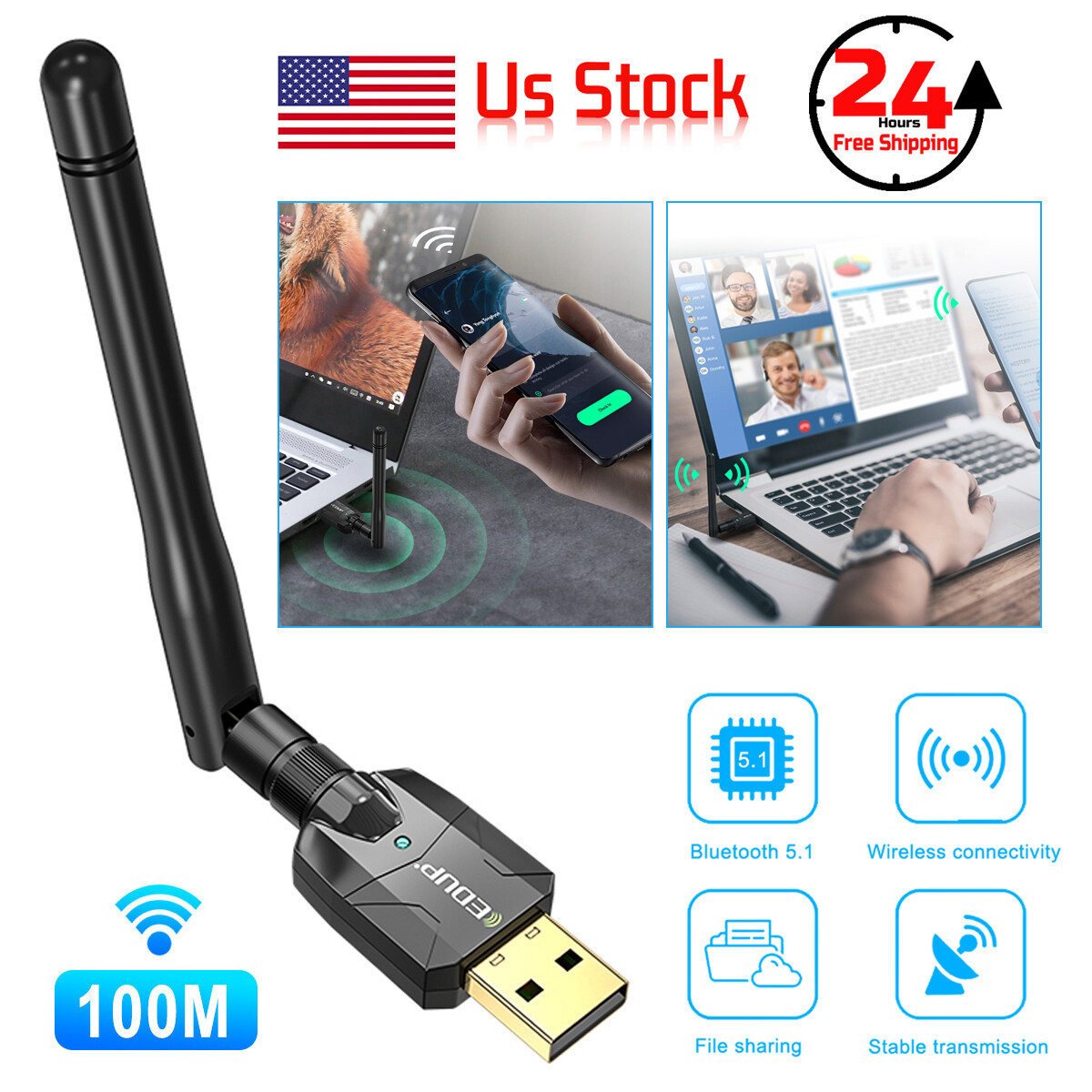 USB Bluetooth 5.1 Adapter 100M Long Range Bluetooth Dongle EDR For PC & Desktop
