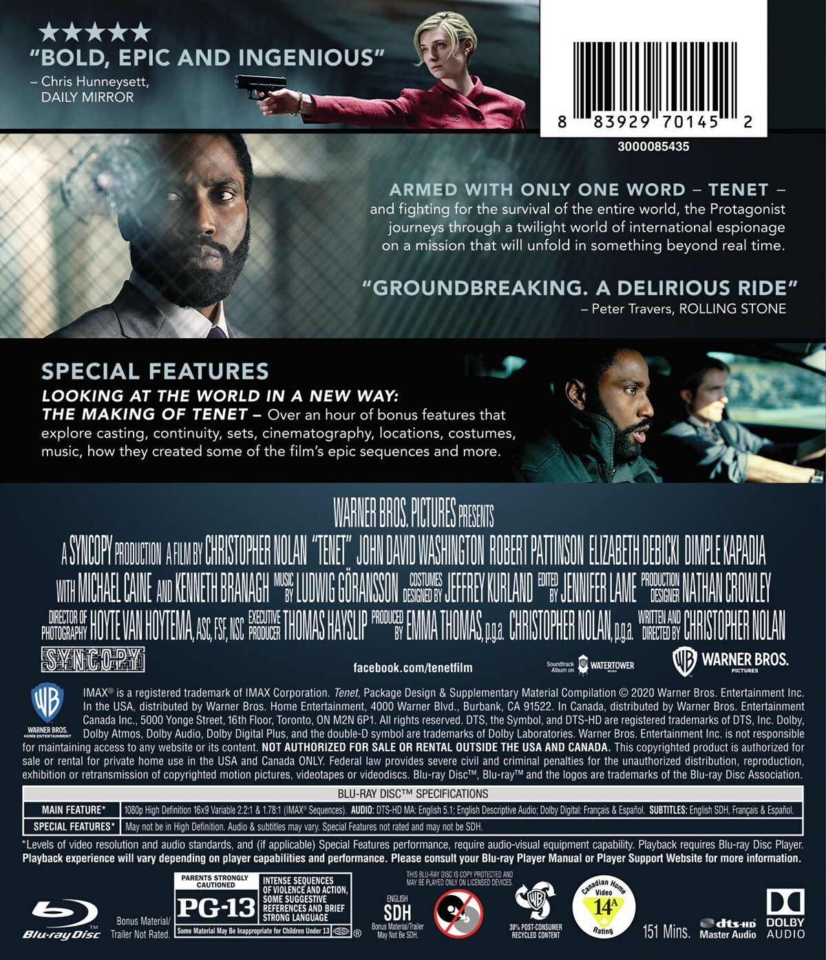 Tenet Blu-ray John David Washington NEW