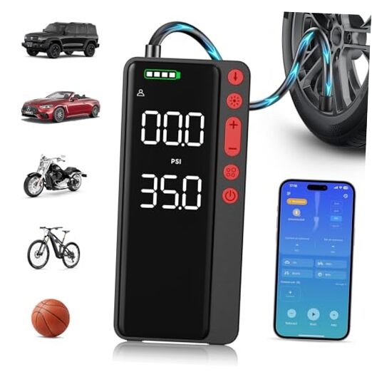 Tire Inflator Portable Air Compressor, 10000mAH&150PSI Smart APP Cordless Air