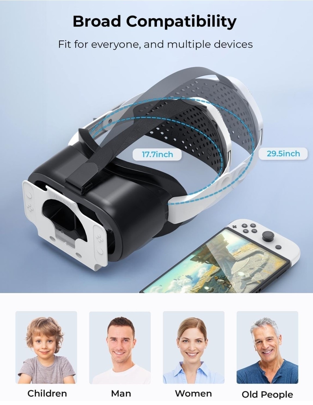 VR Headset for Nintendo Switch OLED VR Glasses W/ Adjustable Lens Head Straps