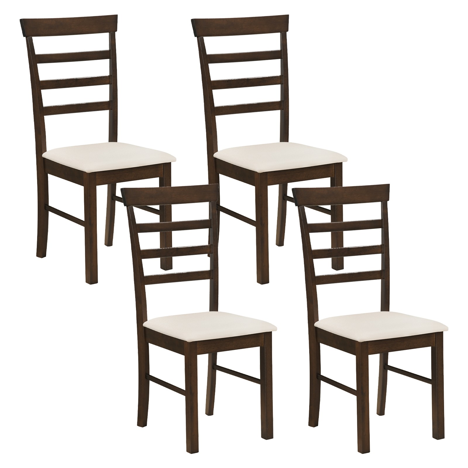 Wooden Dining Chairs Set w/Rubber Wood Frame, Curved Back & Cushioned Seat