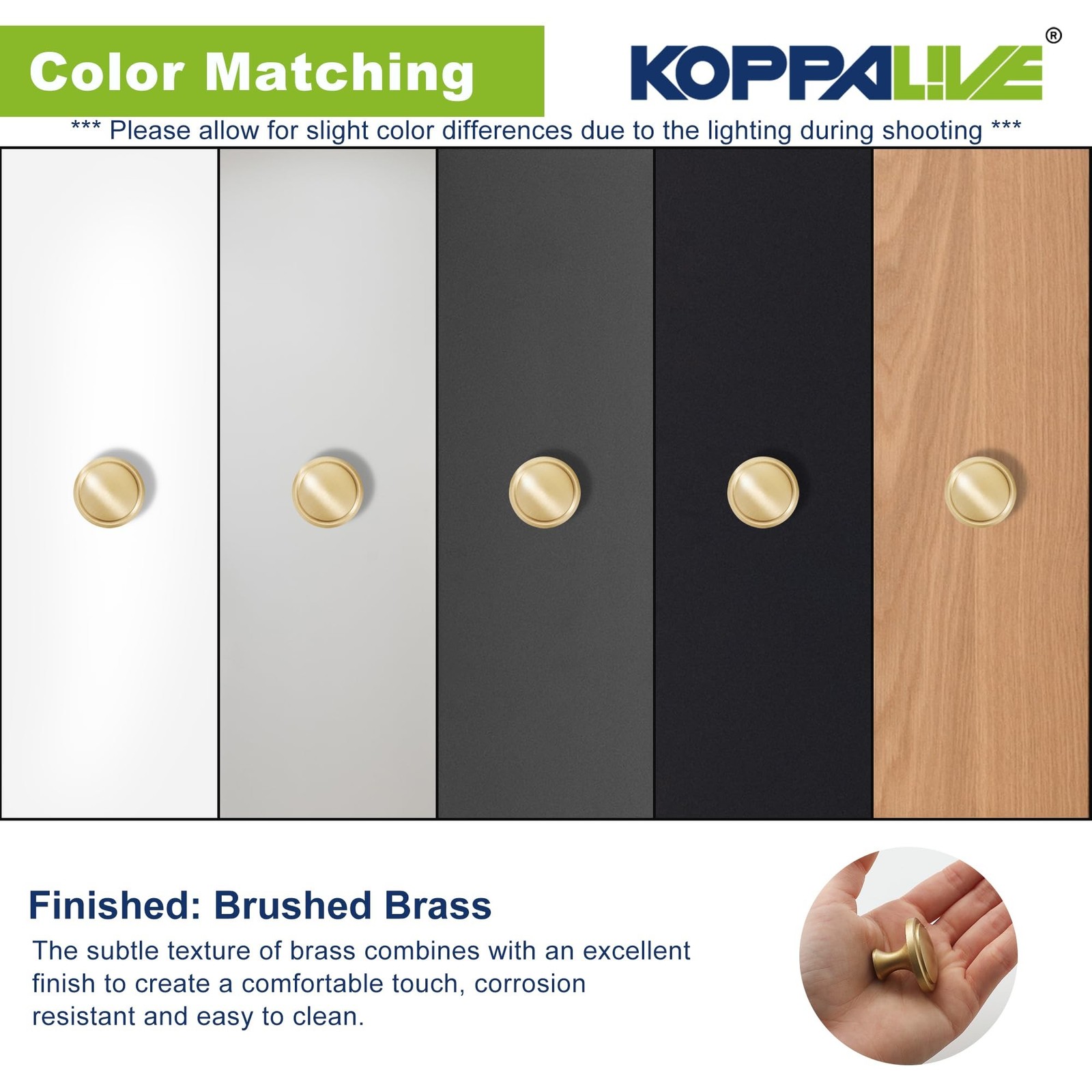 5-Pack Solid Brass Cabinet Knobs, Round Gold Knobs for Dresser Drawers, Brush...
