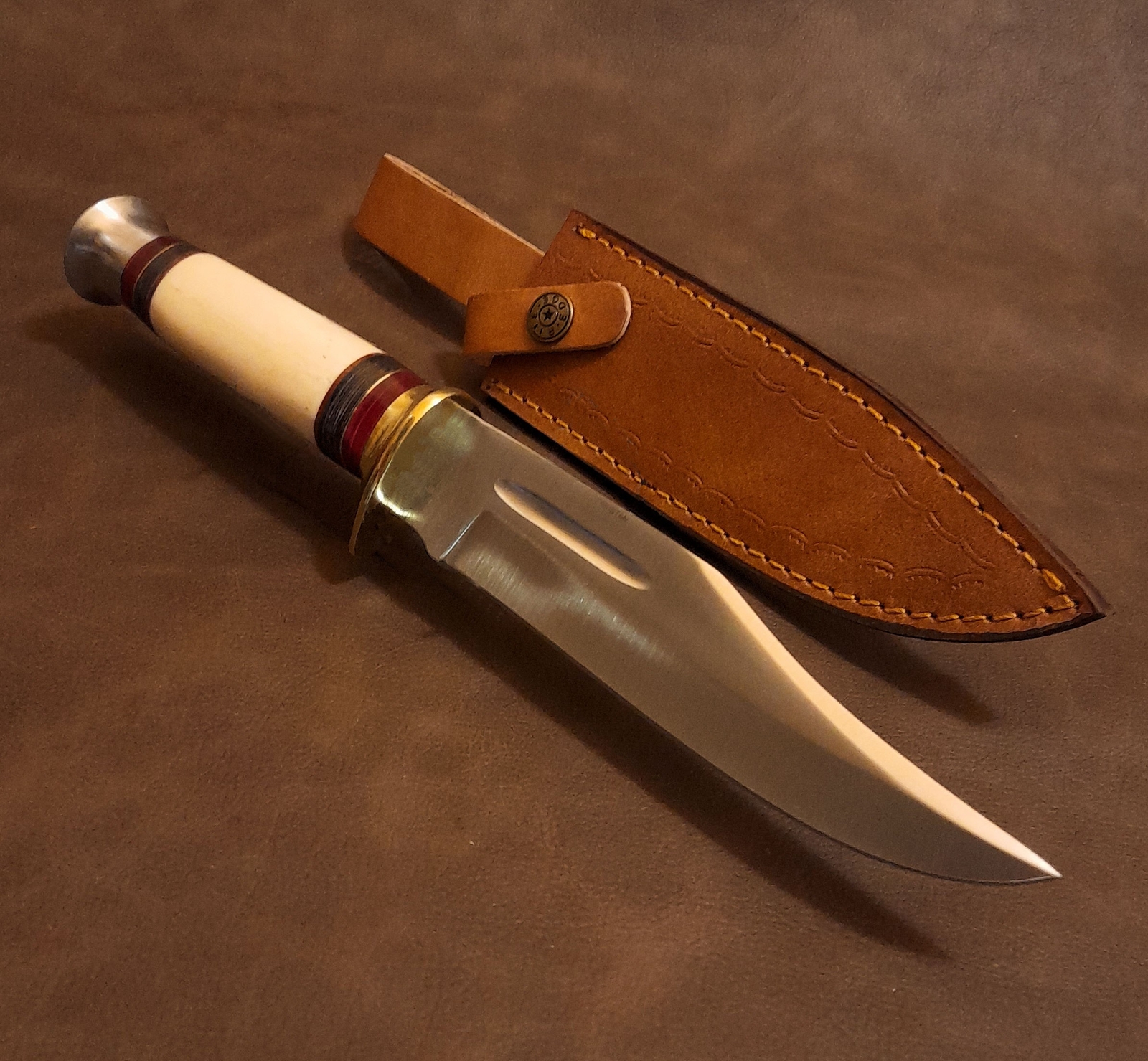 11.25" Real Bone Fixed Blade Bowie Hunter EDC Knife Red