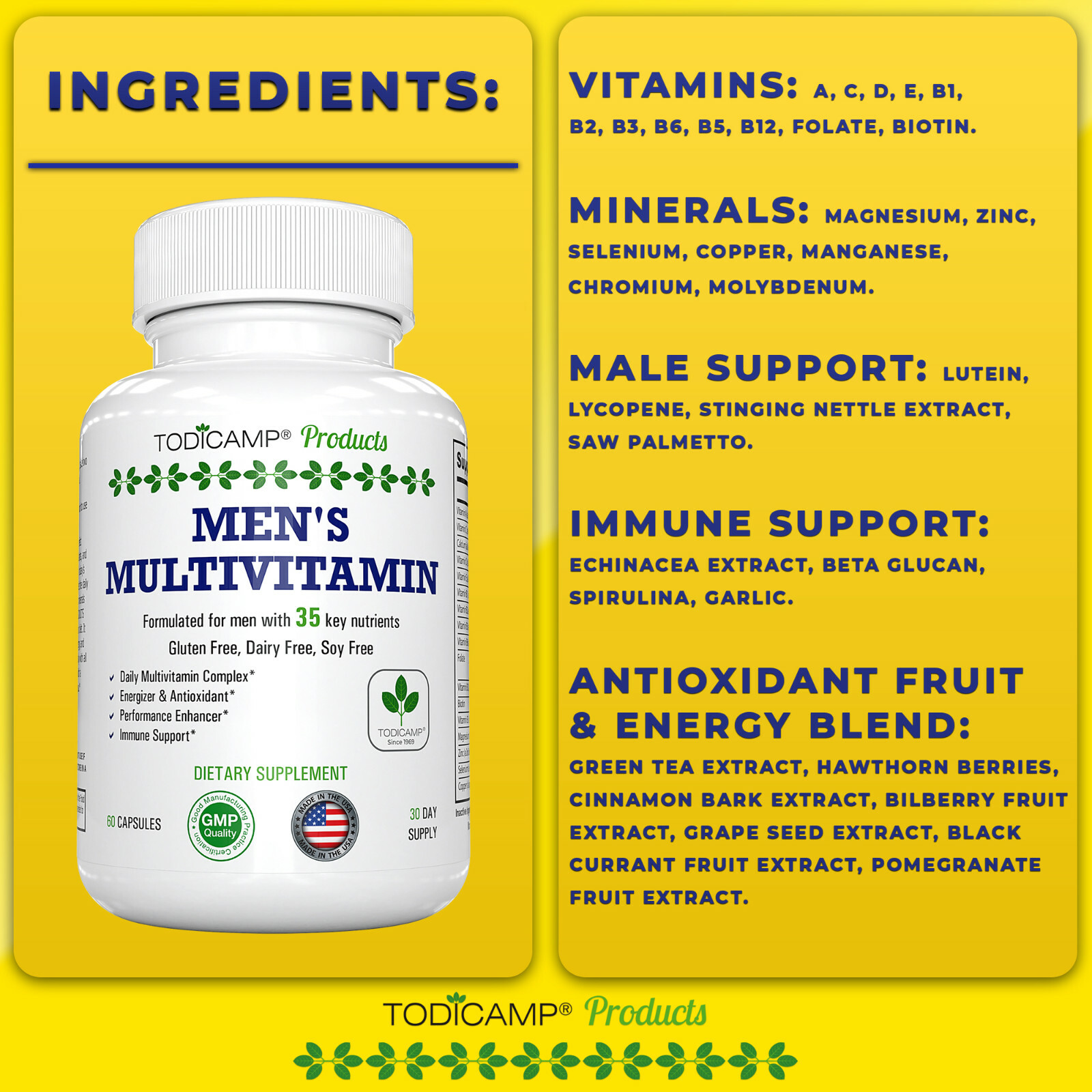 Men's Multivitamin & Mineral Complex, Blended Male Support Complex by Todicamp