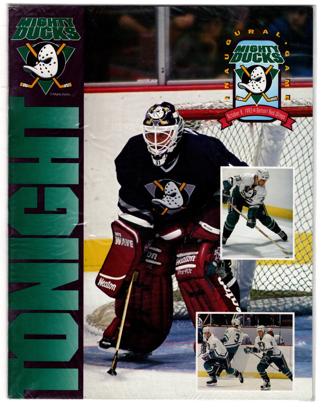 1993 ANAHEIM MIGHTY DUCKS Inaugural Game Program GUY HEBERT 10/8/93 Red Wings