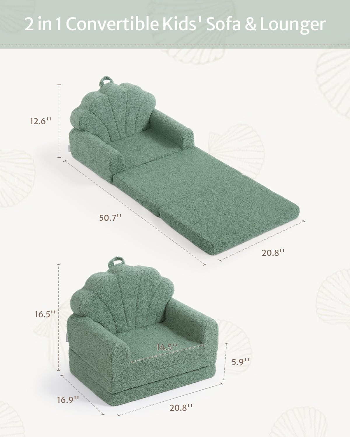 Kids Couch, 2-In-1 Soft Toddler Couch Fold Out, Toddler Chair Comfy, Convertible