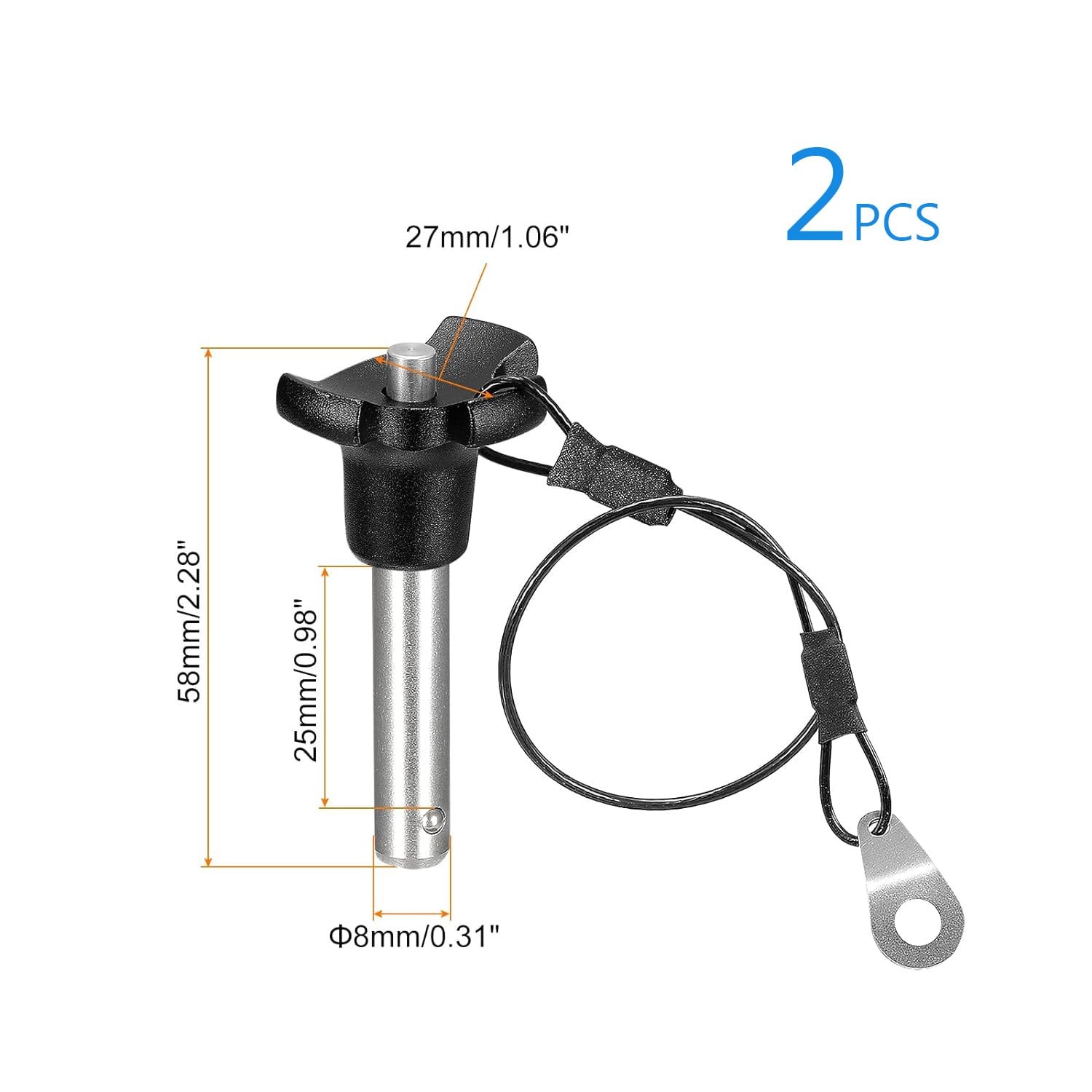 2 PCS Triangular Cap Ball Locking Pins 304 Stainless Quick Release 24.5cm