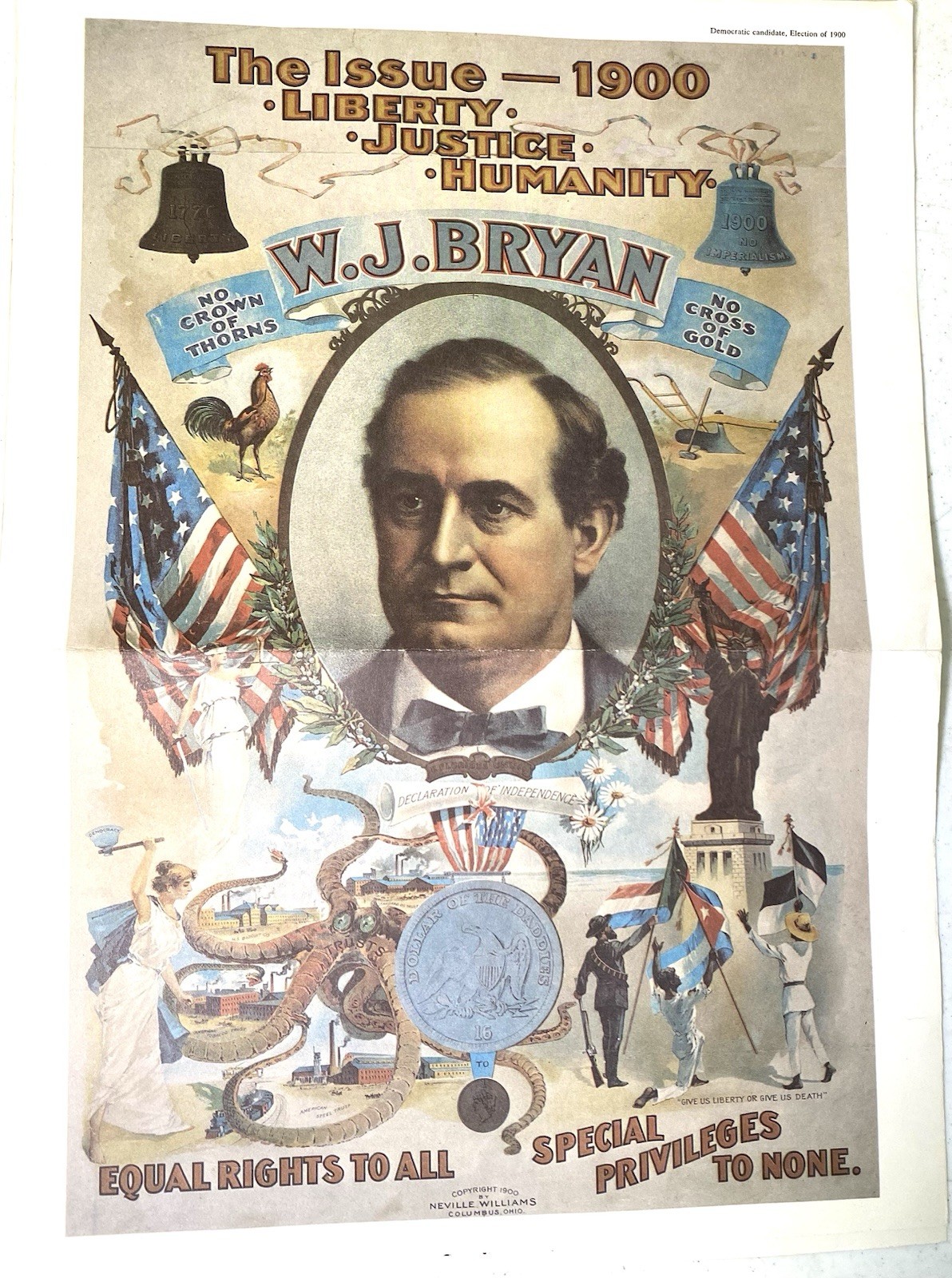 RARE Reprint Presidential Campaign Poster, William Jennings Bryan, Democrat 1900